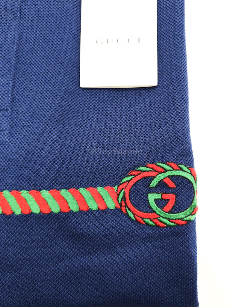 Embroidered Logo in Blue Pique Woven Polo Shirts Size Large | Purse Maison Luxury Bags Shop