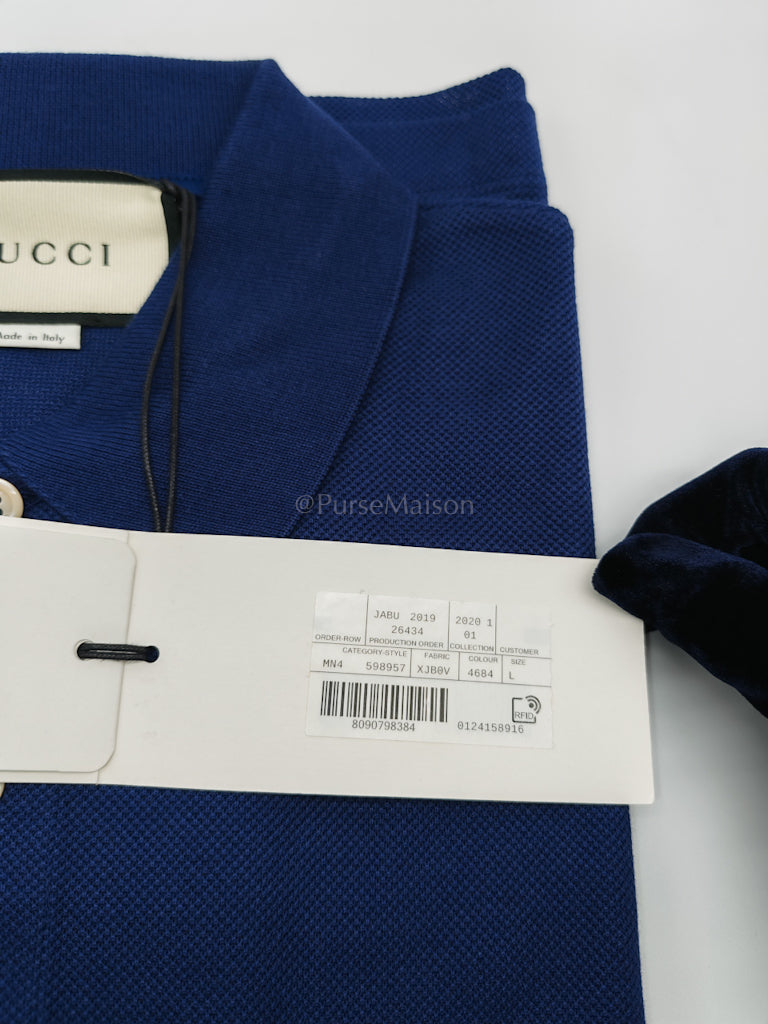 Embroidered Logo in Blue Pique Woven Polo Shirts Size Large | Purse Maison Luxury Bags Shop