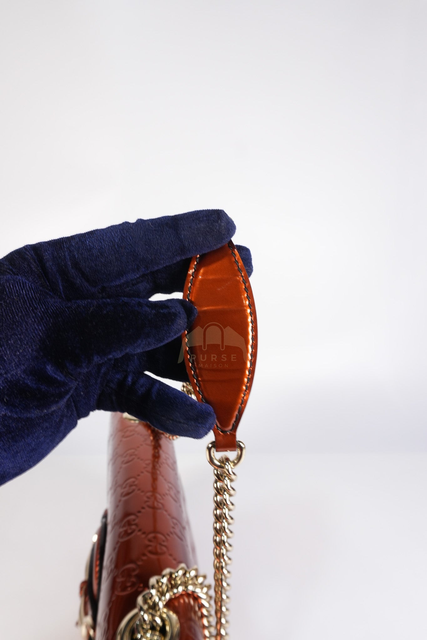 Emily Medium Metallic Guccissima Patent Orange Leather Chain Shoulder Bag | Purse Maison Luxury Bags Shop