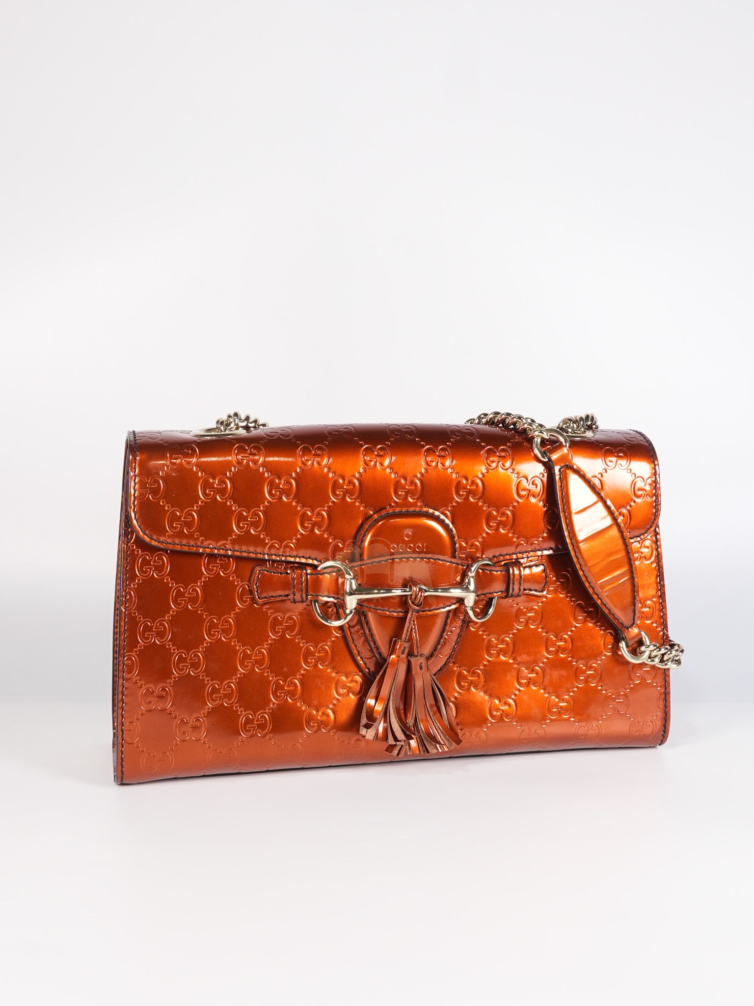 Emily Medium Metallic Guccissima Patent Orange Leather Chain Shoulder Bag | Purse Maison Luxury Bags Shop