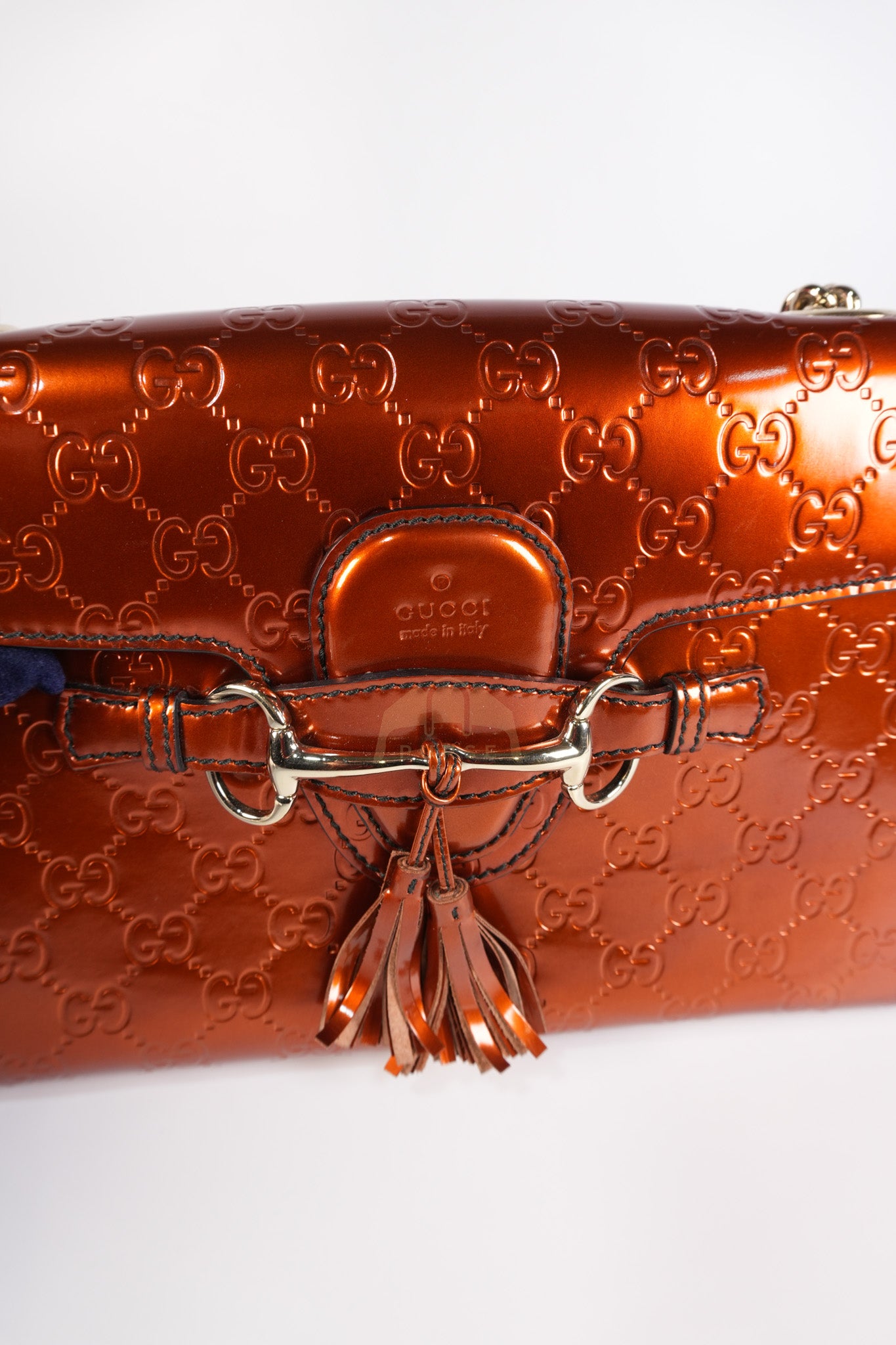 Emily Medium Metallic Guccissima Patent Orange Leather Chain Shoulder Bag | Purse Maison Luxury Bags Shop