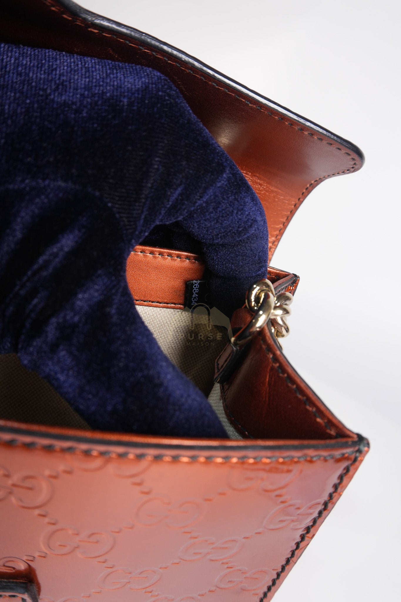 Emily Medium Metallic Guccissima Patent Orange Leather Chain Shoulder Bag | Purse Maison Luxury Bags Shop