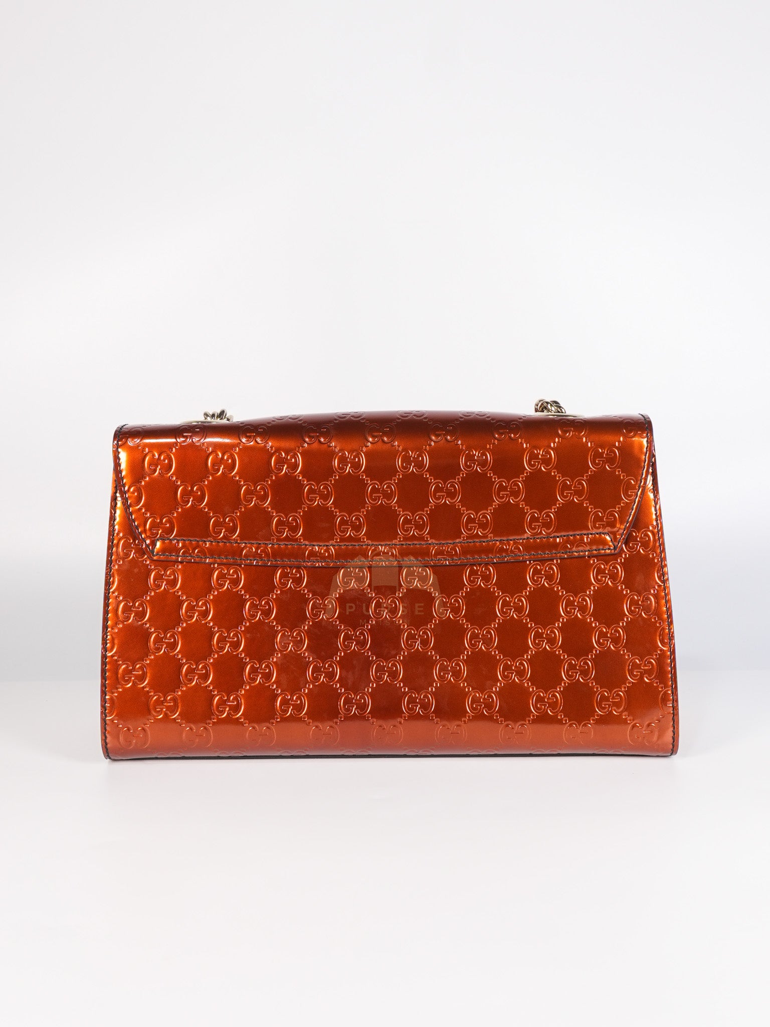 Emily Medium Metallic Guccissima Patent Orange Leather Chain Shoulder Bag | Purse Maison Luxury Bags Shop