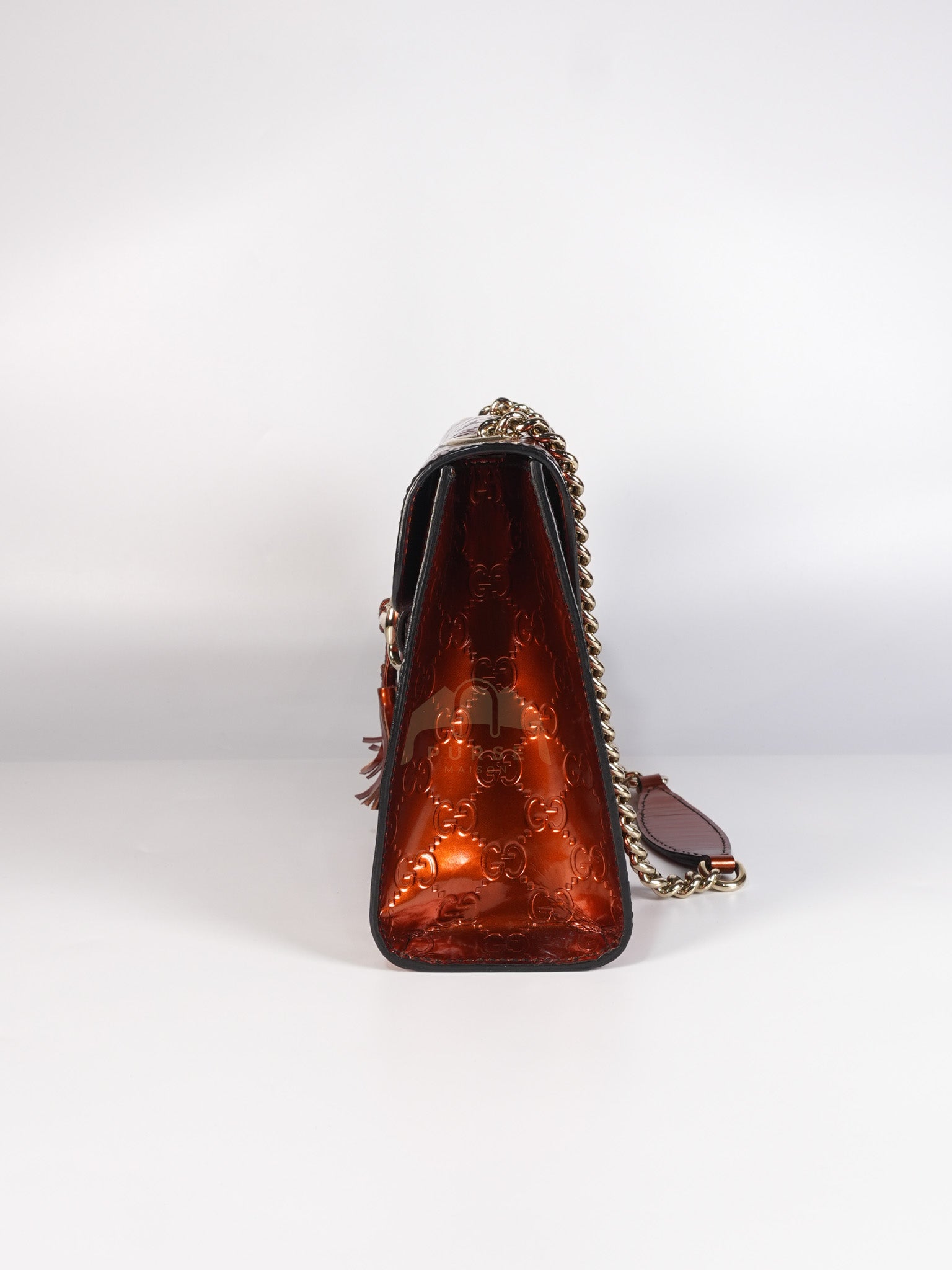 Emily Medium Metallic Guccissima Patent Orange Leather Chain Shoulder Bag | Purse Maison Luxury Bags Shop
