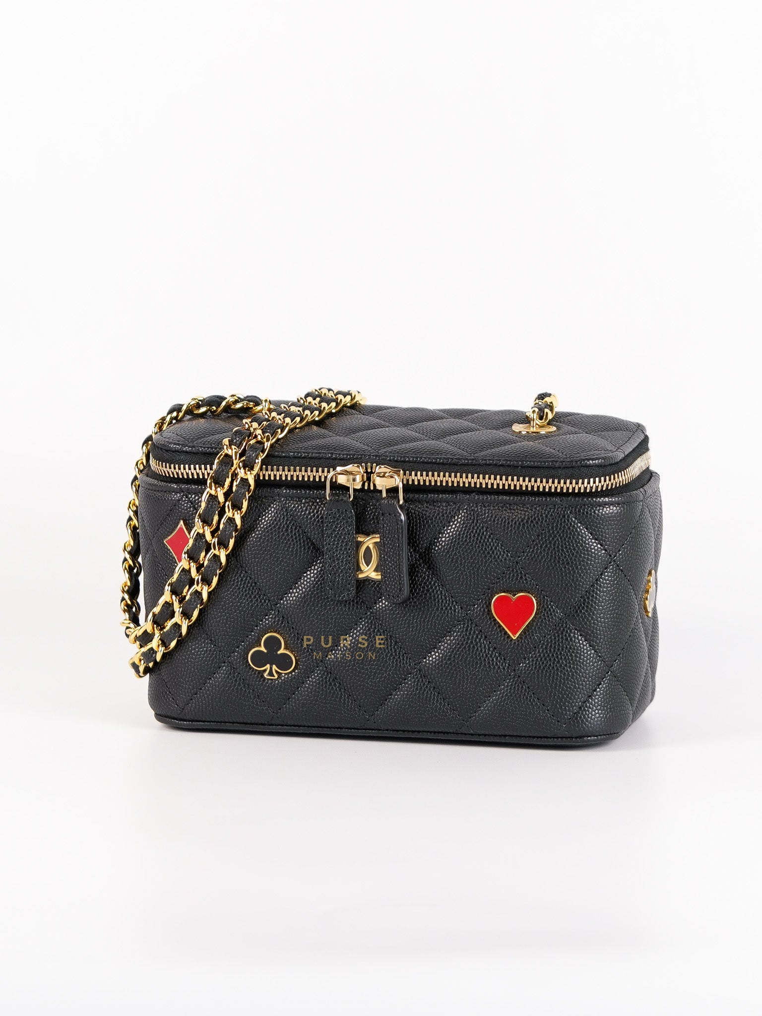 Enamel Coco Casino Vanity Case with Chain Small in Black Caviar Quilted Leather Gold Hardware(Microchip) | Purse Maison Luxury Bags Shop