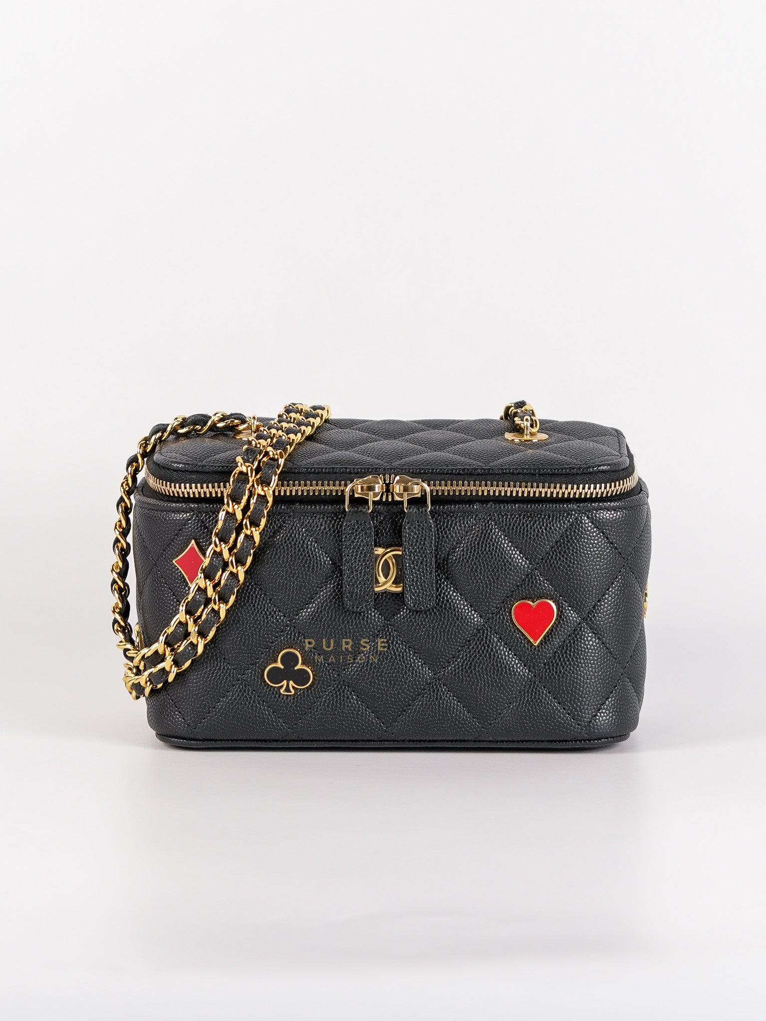 Enamel Coco Casino Vanity Case with Chain Small in Black Caviar Quilted Leather Gold Hardware(Microchip) | Purse Maison Luxury Bags Shop