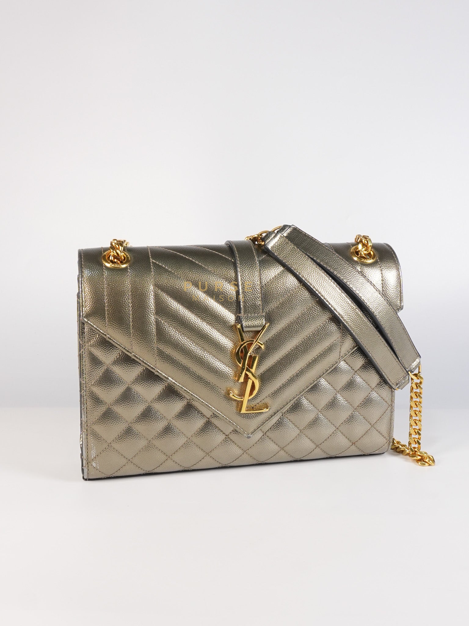 Envelope Bag in Metallic Grain de Poudre Leather | Purse Maison Luxury Bags Shop