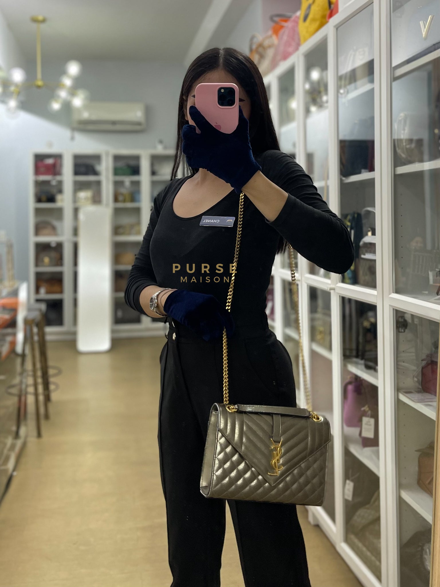 Envelope Bag in Metallic Grain de Poudre Leather | Purse Maison Luxury Bags Shop