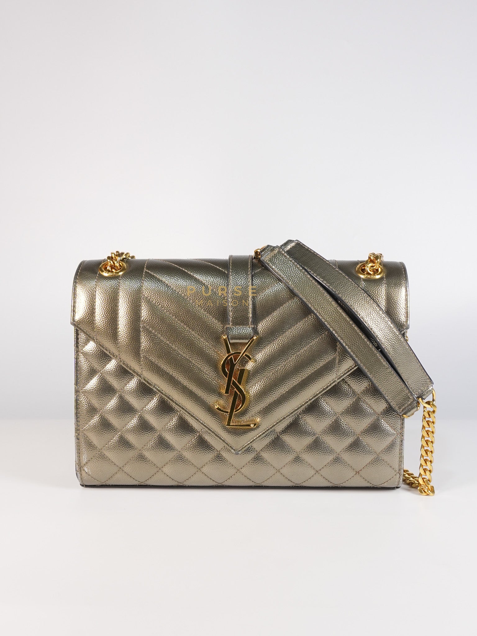 Envelope Bag in Metallic Grain de Poudre Leather | Purse Maison Luxury Bags Shop