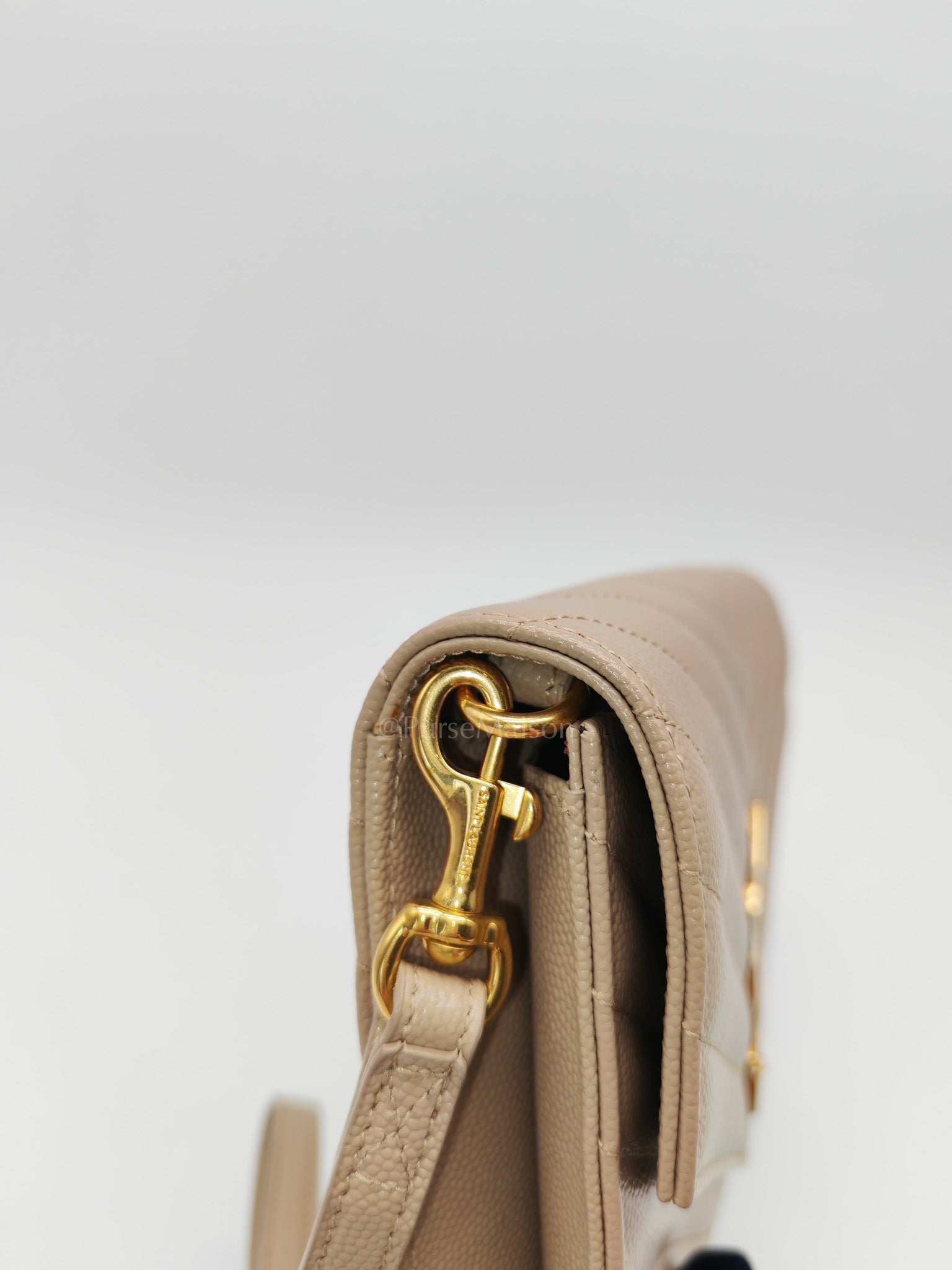 Envelope Clutch Bag in Beige Grain De Poudre Leather & Gold Hardware | Purse Maison Luxury Bags Shop
