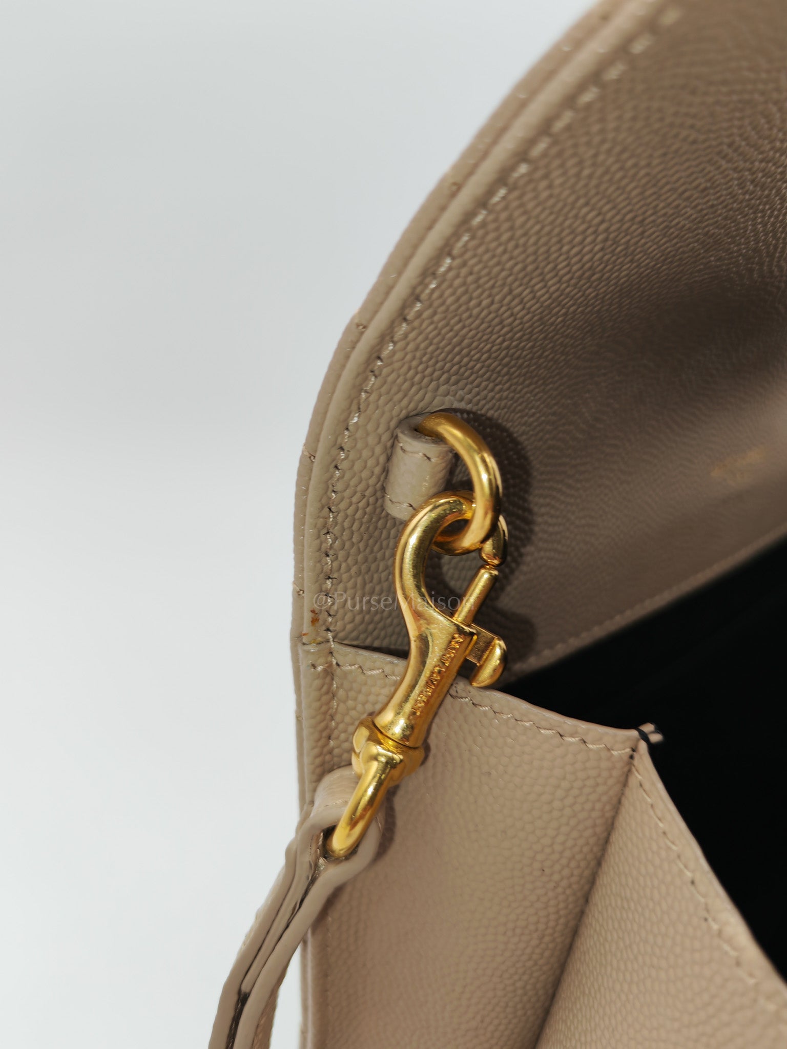Envelope Clutch Bag in Beige Grain De Poudre Leather & Gold Hardware | Purse Maison Luxury Bags Shop