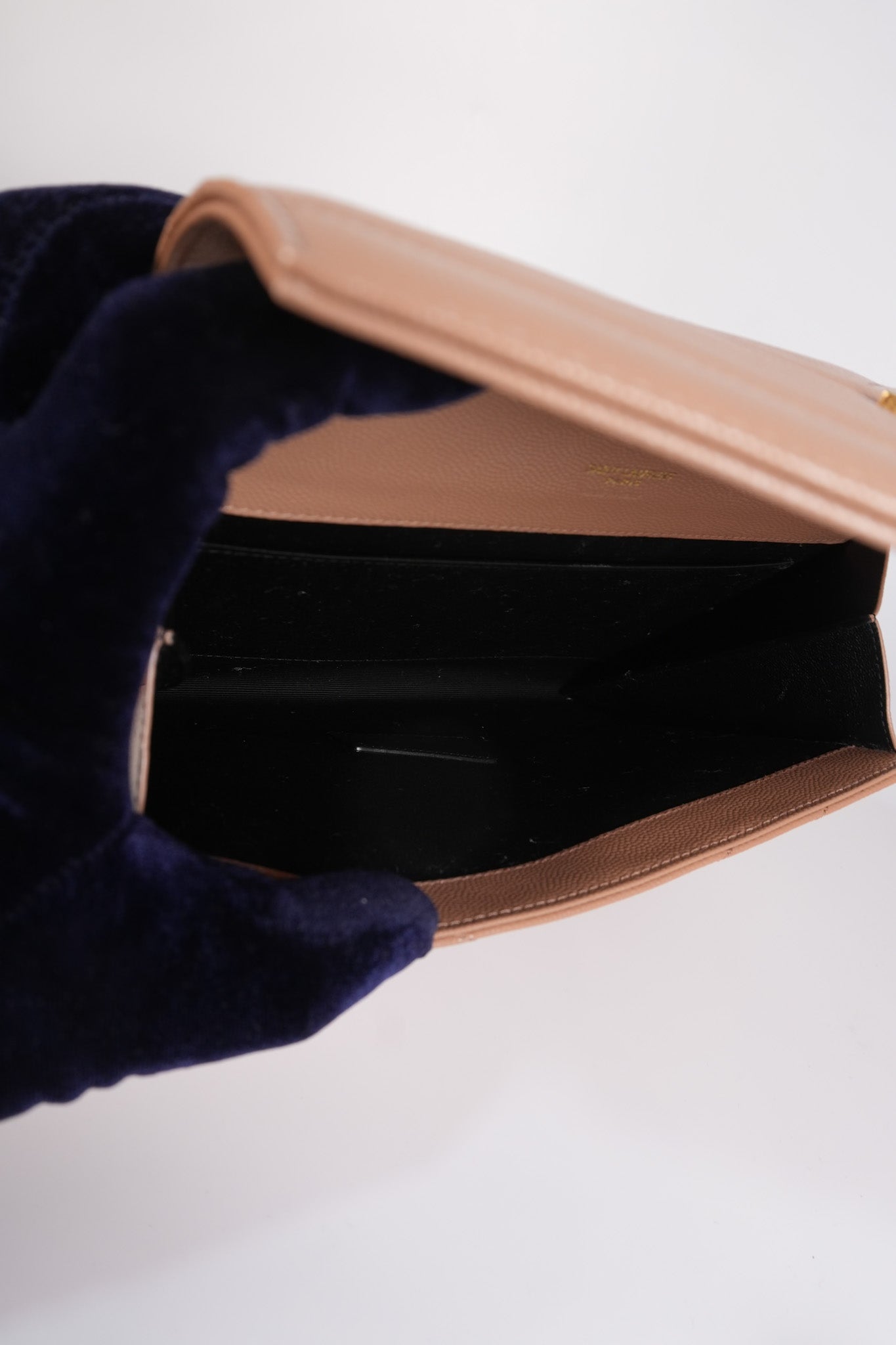 Envelope Clutch Bag in Beige Grain De Poudre Leather & Gold Hardware | Purse Maison Luxury Bags Shop