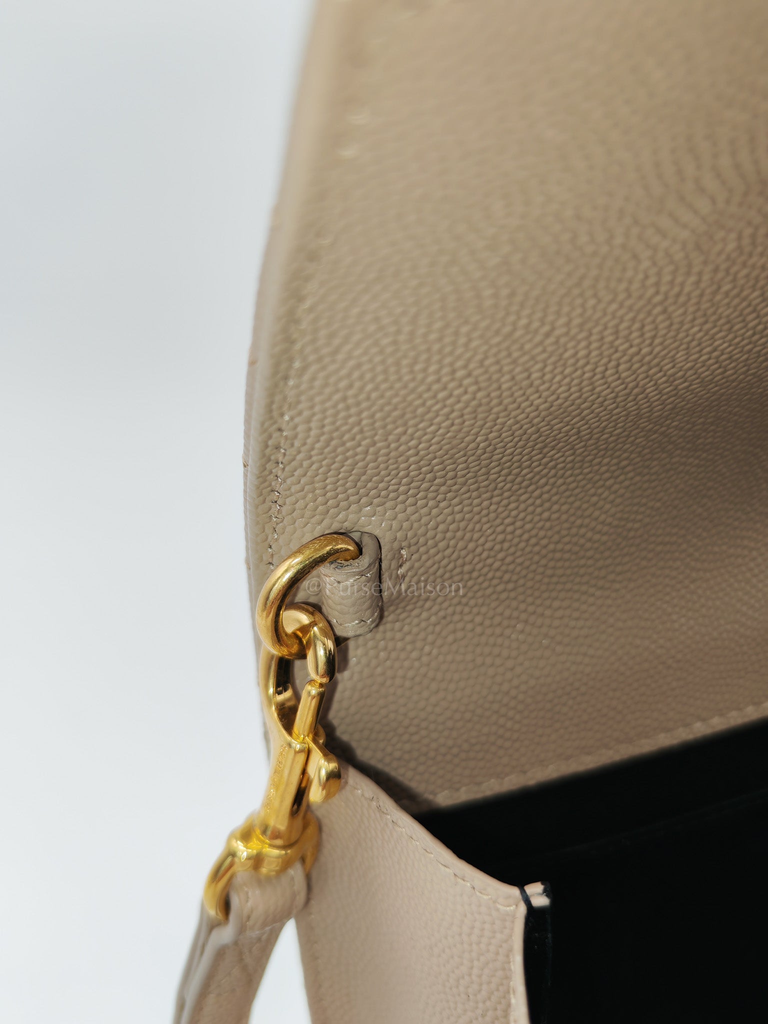 Envelope Clutch Bag in Beige Grain De Poudre Leather & Gold Hardware | Purse Maison Luxury Bags Shop