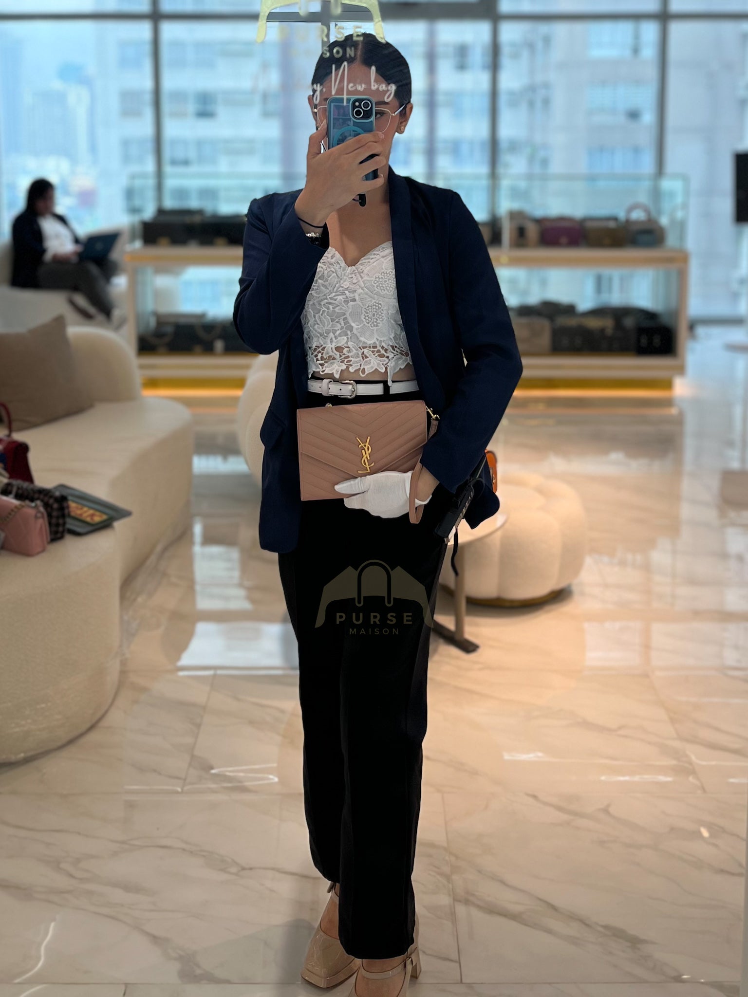 Envelope Clutch Bag in Beige Grain De Poudre Leather & Gold Hardware | Purse Maison Luxury Bags Shop