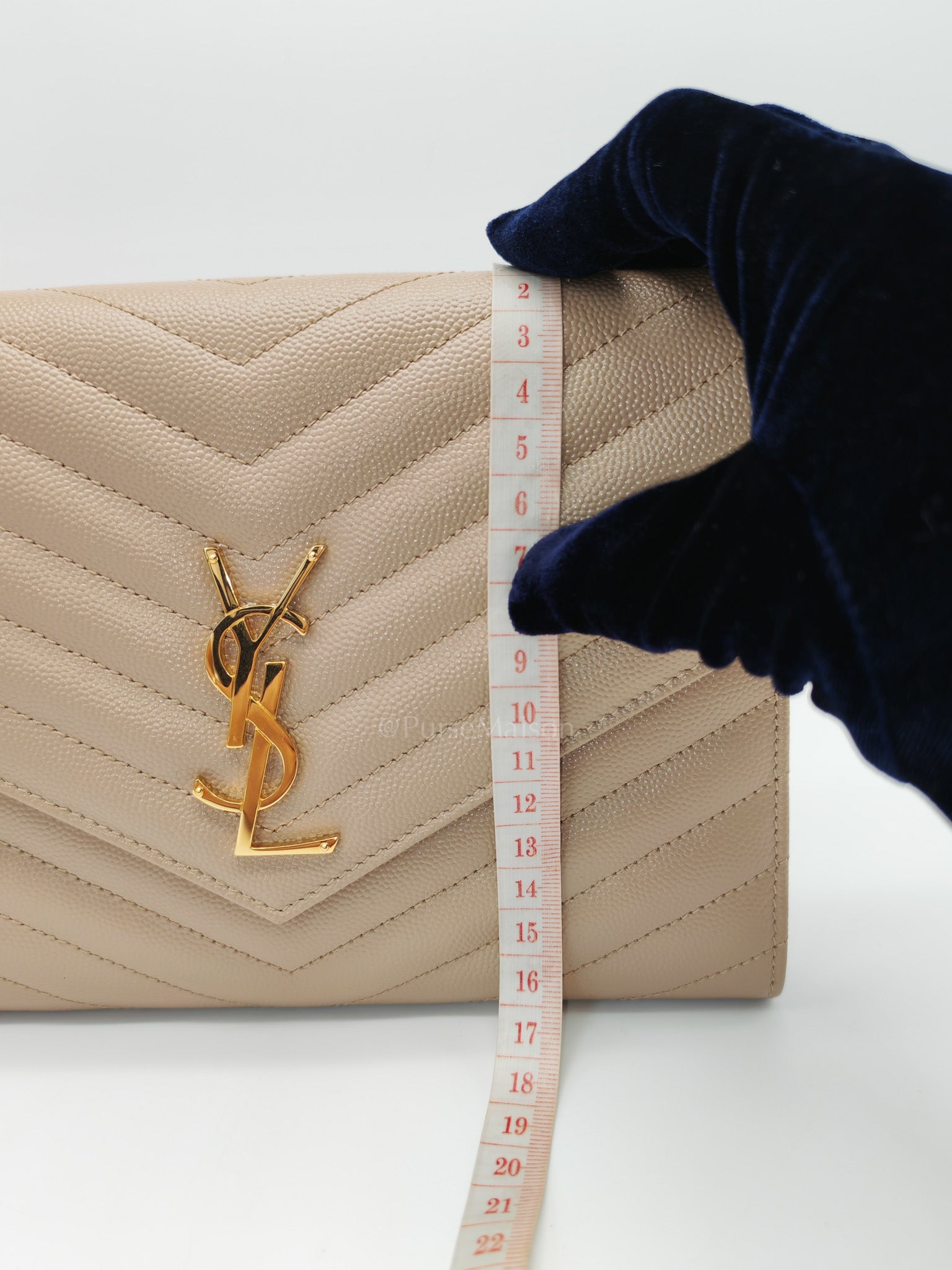 Envelope Clutch Bag in Beige Grain De Poudre Leather & Gold Hardware | Purse Maison Luxury Bags Shop