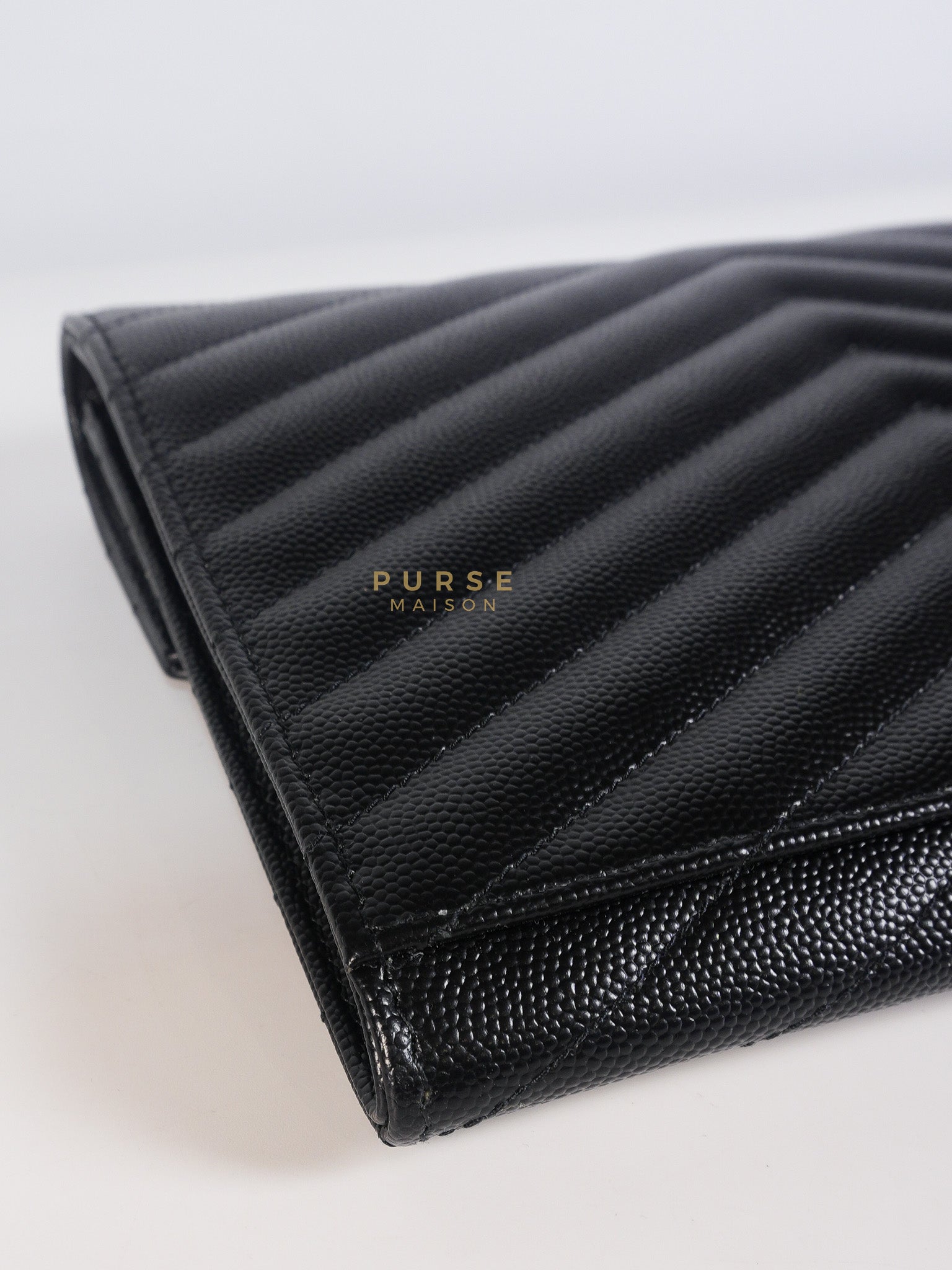 Envelope Clutch Bag in Black Chevron Matelasse Grain De Poudre Leather & Silver Hardware | Purse Maison Luxury Bags Shop