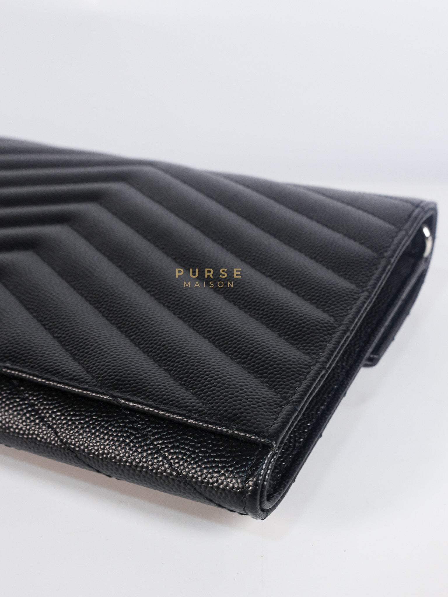 Envelope Clutch Bag in Black Chevron Matelasse Grain De Poudre Leather & Silver Hardware | Purse Maison Luxury Bags Shop