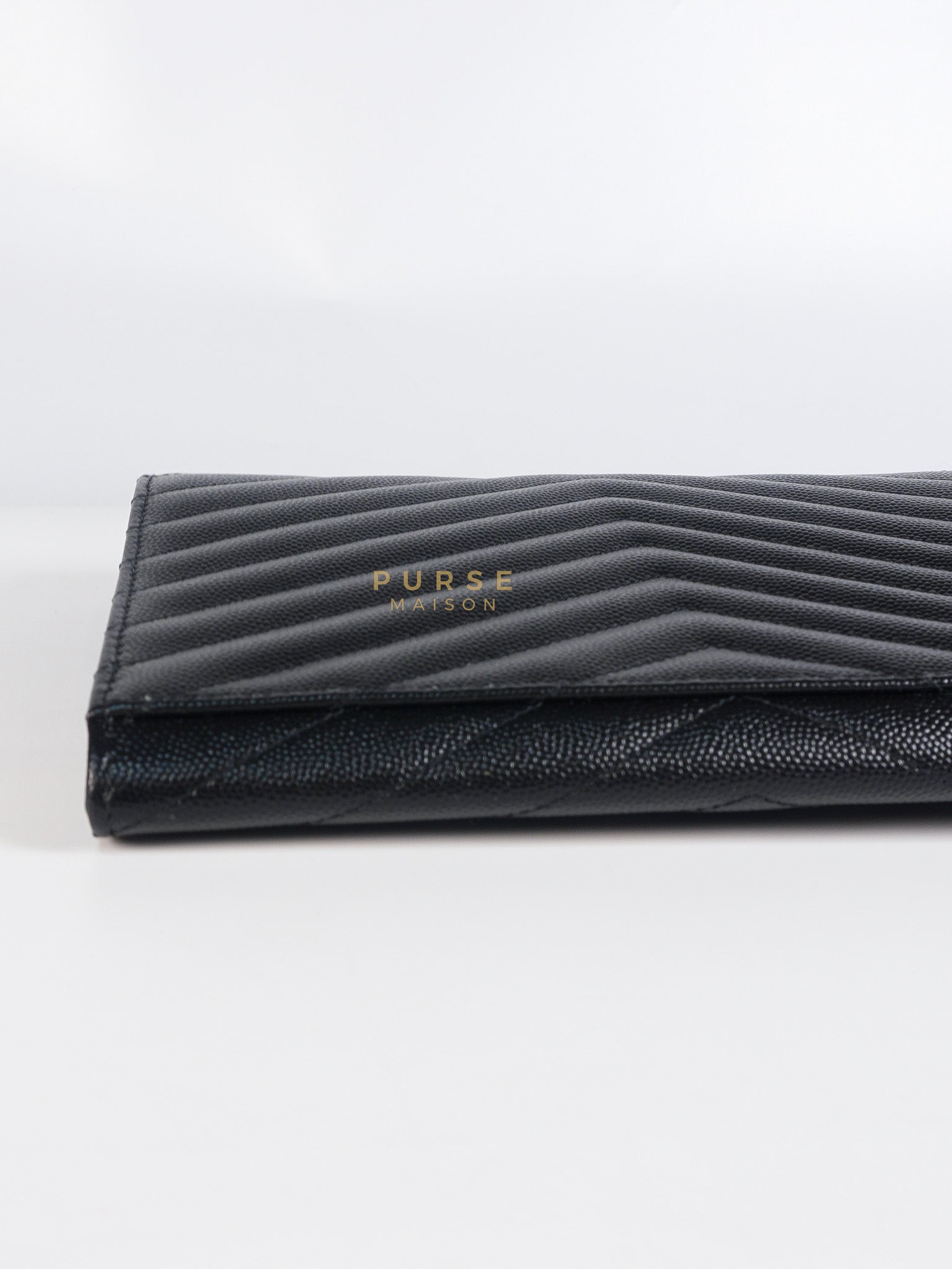 Envelope Clutch Bag in Black Chevron Matelasse Grain De Poudre Leather & Silver Hardware | Purse Maison Luxury Bags Shop
