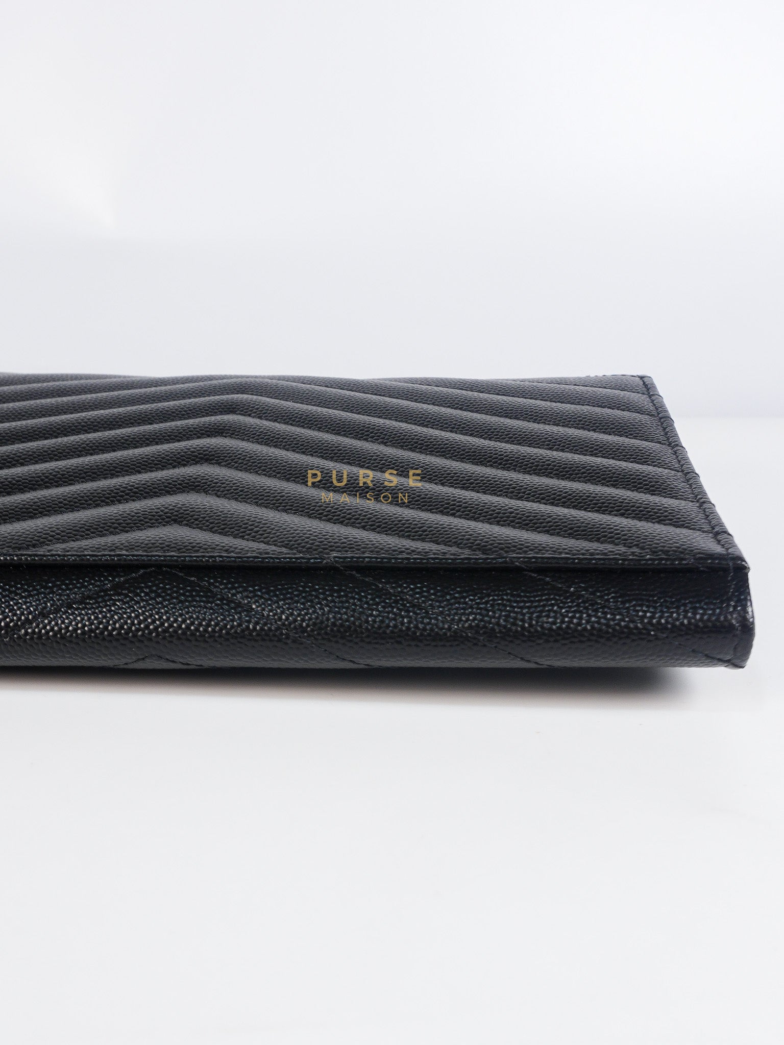 Envelope Clutch Bag in Black Chevron Matelasse Grain De Poudre Leather & Silver Hardware | Purse Maison Luxury Bags Shop
