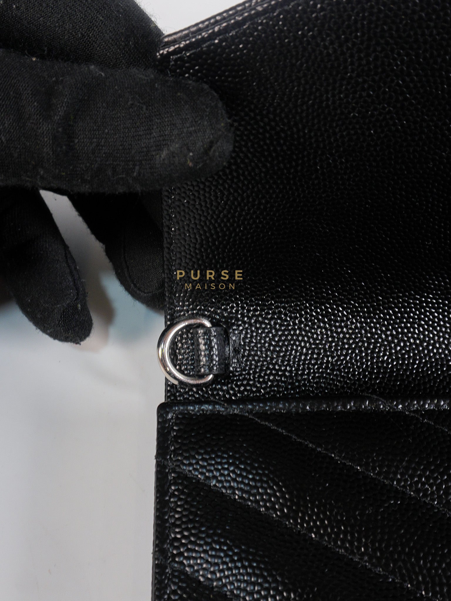 Envelope Clutch Bag in Black Chevron Matelasse Grain De Poudre Leather & Silver Hardware | Purse Maison Luxury Bags Shop