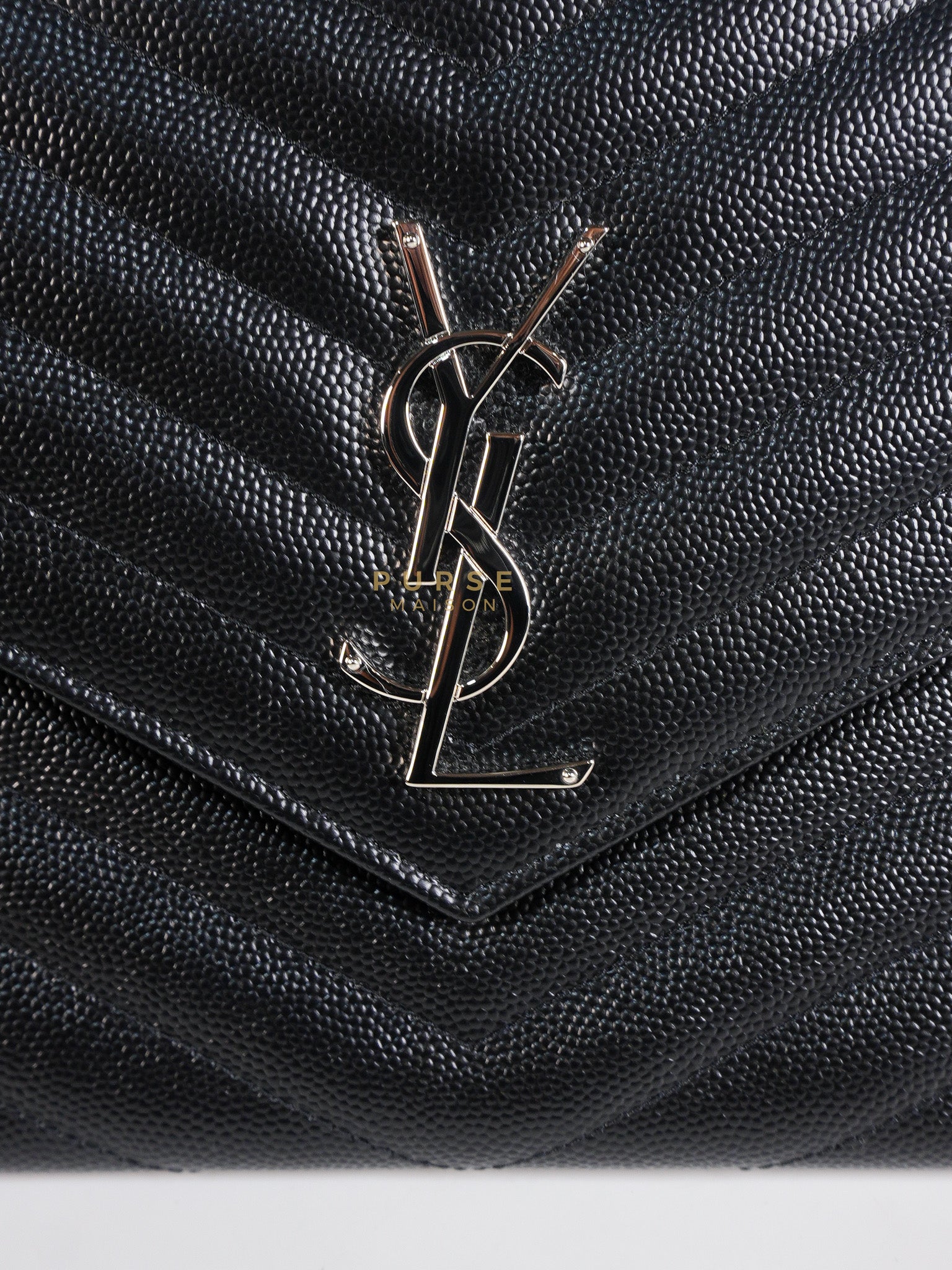 Envelope Clutch Bag in Black Chevron Matelasse Grain De Poudre Leather & Silver Hardware | Purse Maison Luxury Bags Shop