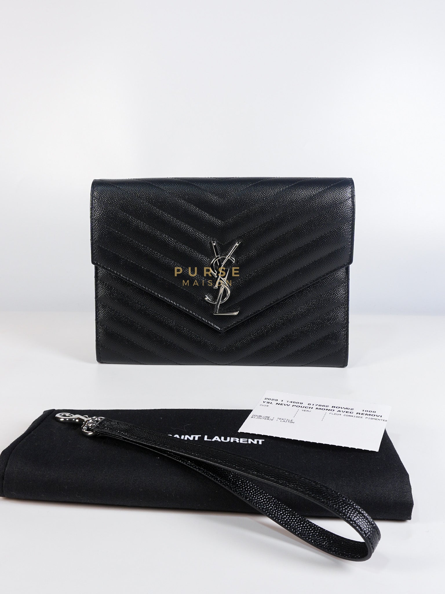 Envelope Clutch Bag in Black Chevron Matelasse Grain De Poudre Leather & Silver Hardware | Purse Maison Luxury Bags Shop