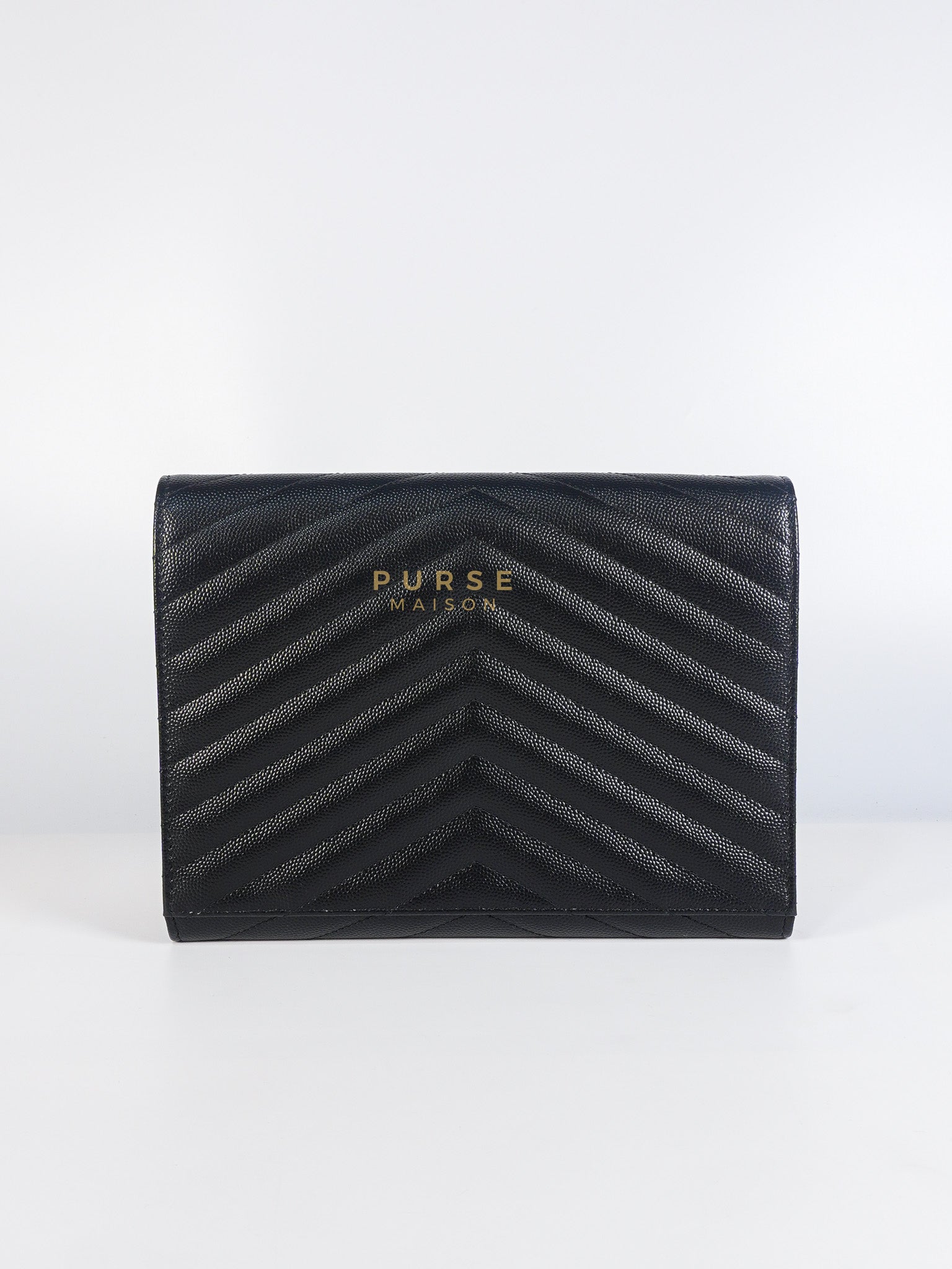 Envelope Clutch Bag in Black Chevron Matelasse Grain De Poudre Leather & Silver Hardware | Purse Maison Luxury Bags Shop
