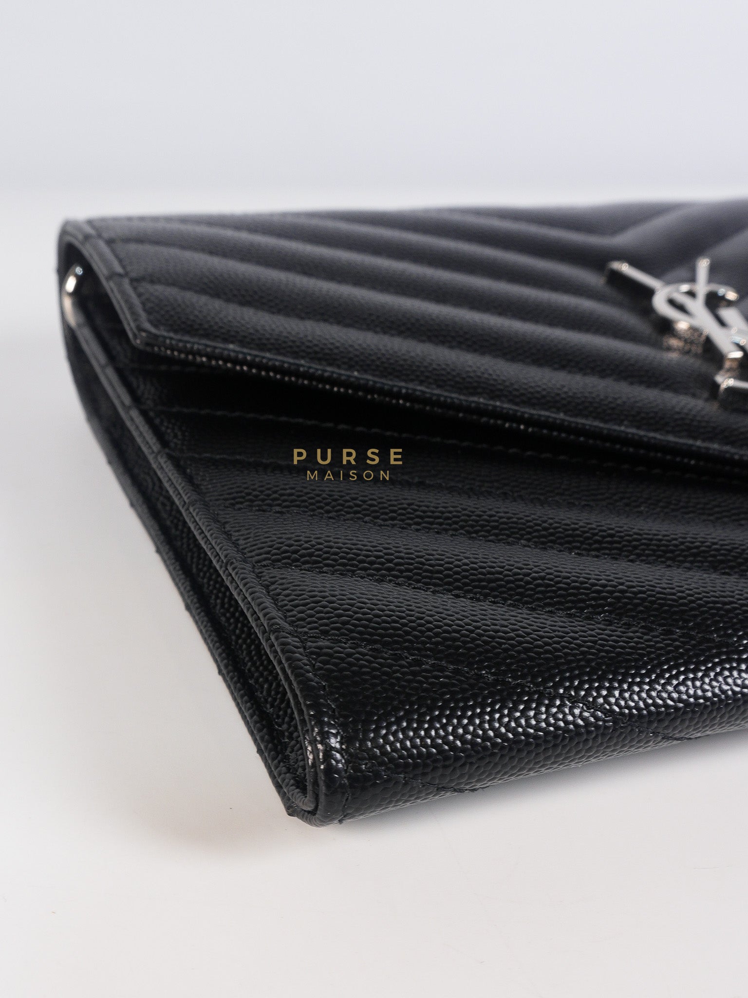 Envelope Clutch Bag in Black Chevron Matelasse Grain De Poudre Leather & Silver Hardware | Purse Maison Luxury Bags Shop