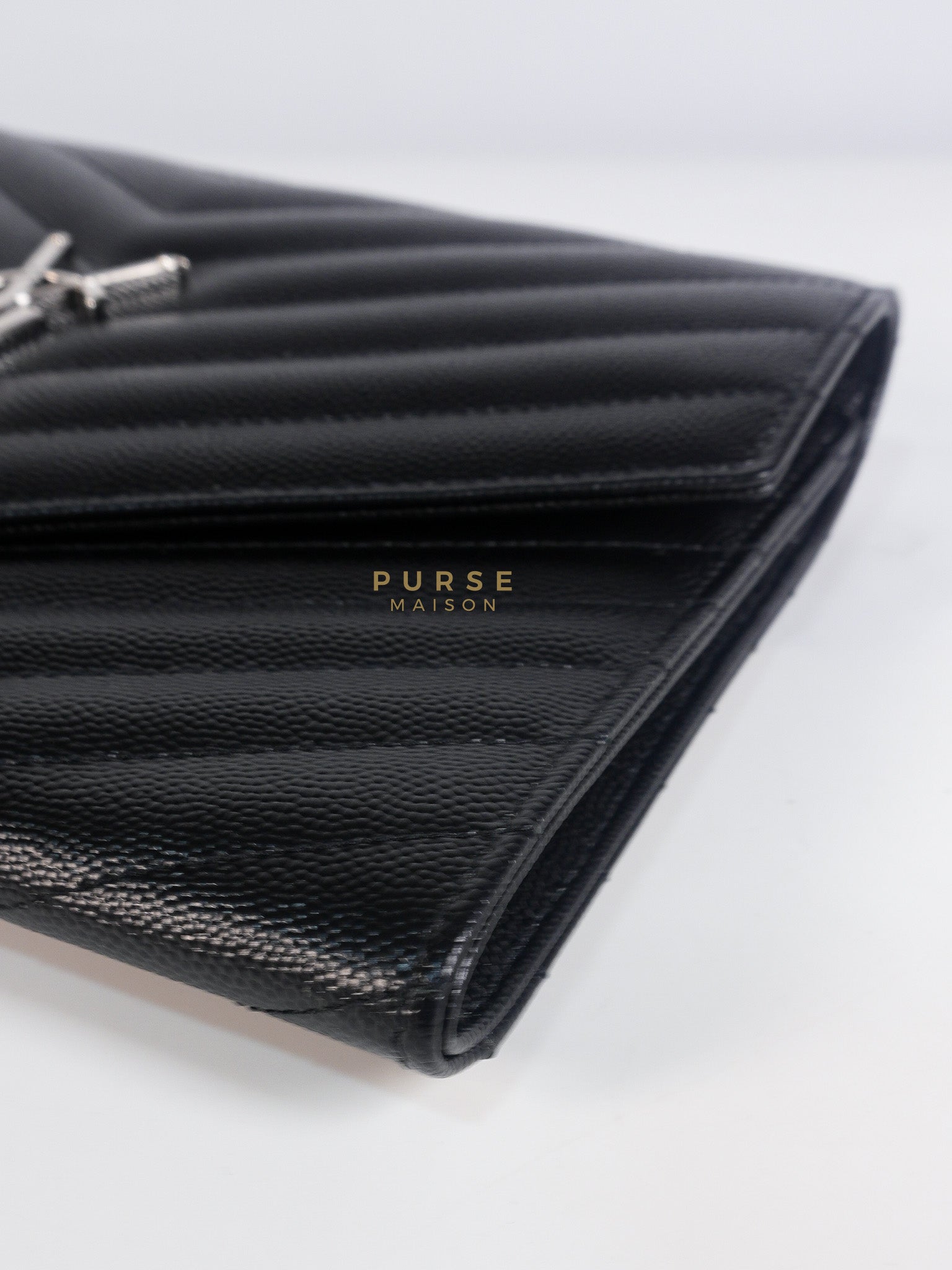 Envelope Clutch Bag in Black Chevron Matelasse Grain De Poudre Leather & Silver Hardware | Purse Maison Luxury Bags Shop