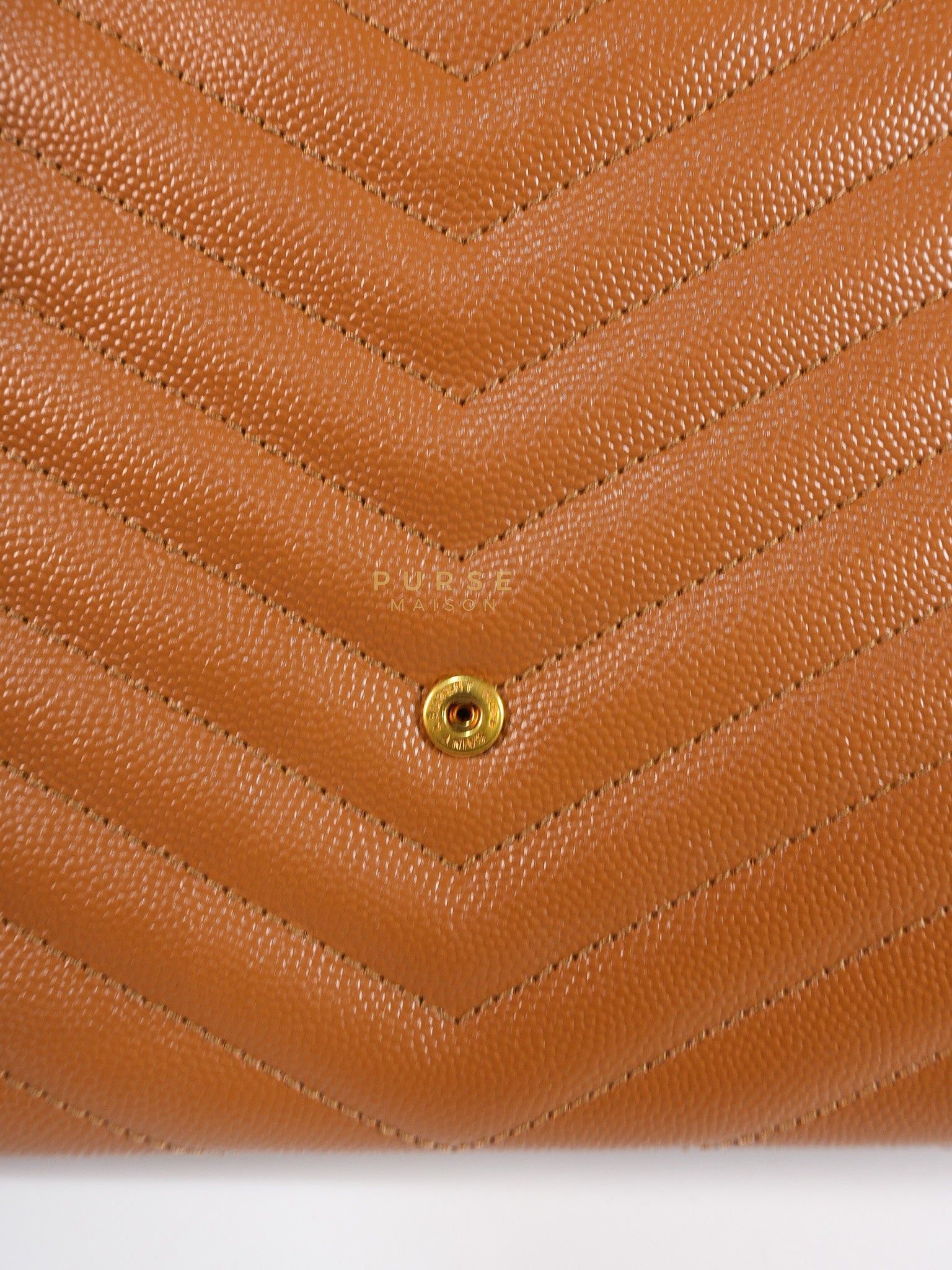 Envelope Clutch in Dark Caramel Cassandre Matellase Leather & Gold Hardware | Purse Maison Luxury Bags Shop