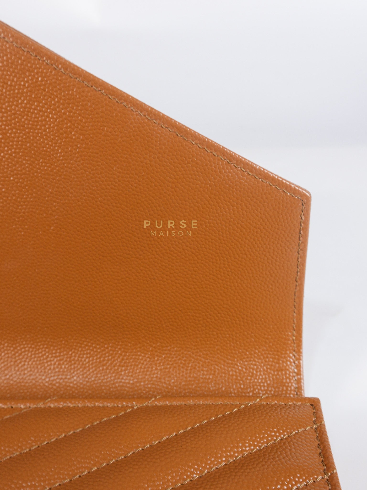 Envelope Clutch in Dark Caramel Cassandre Matellase Leather & Gold Hardware | Purse Maison Luxury Bags Shop