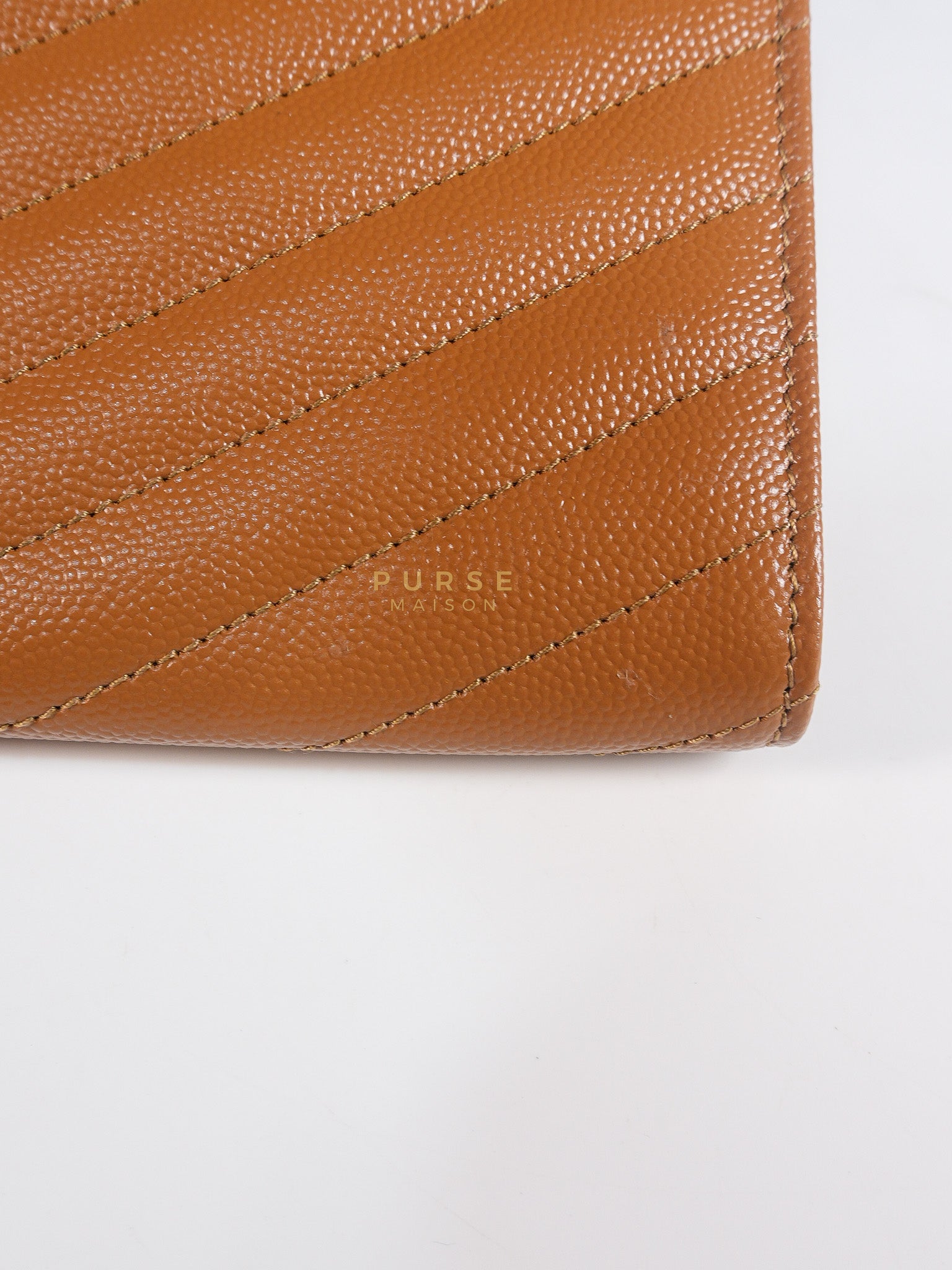 Envelope Clutch in Dark Caramel Cassandre Matellase Leather & Gold Hardware | Purse Maison Luxury Bags Shop