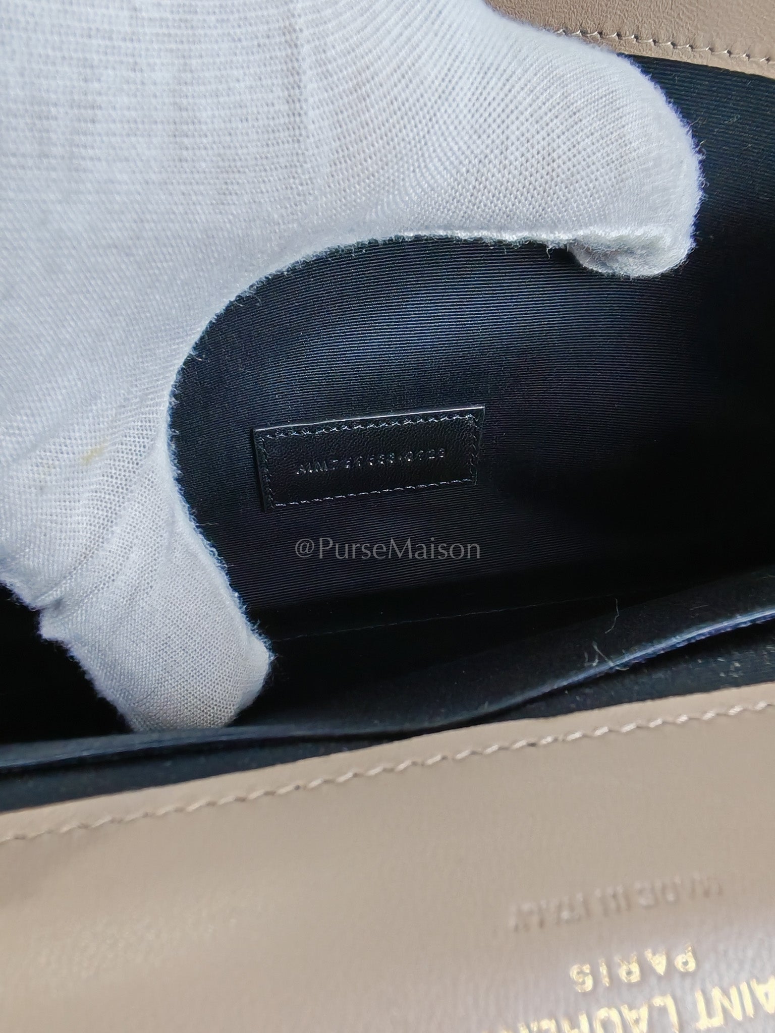 Envelope Clutch in Taupe Cassandre Matellase Calfskin Leather & Gold Hardware | Purse Maison Luxury Bags Shop