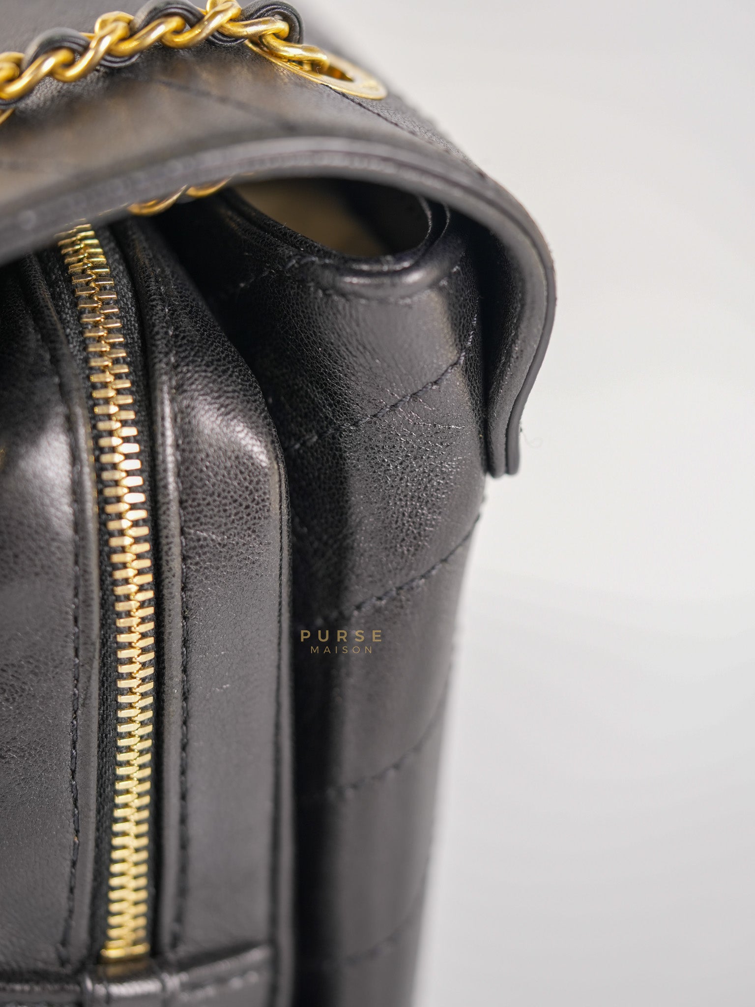 Envelope Flap Bag Small in Black Chevron Lambskin Leather Aged Gold Hardware(Series 25) | Purse Maison Luxury Bags Shop
