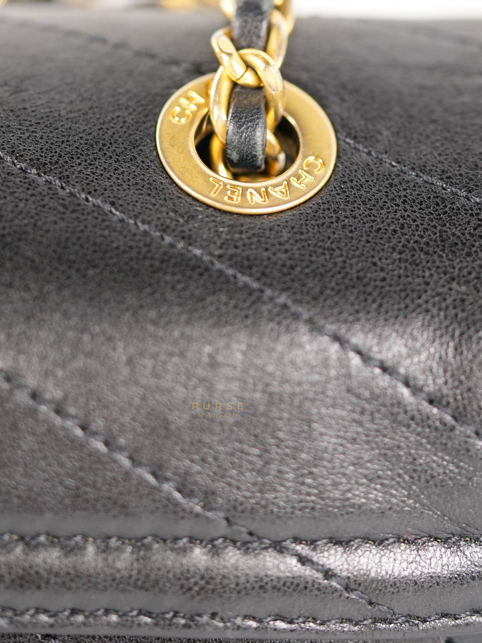 Envelope Flap Bag Small in Black Chevron Lambskin Leather Aged Gold Hardware(Series 25) | Purse Maison Luxury Bags Shop