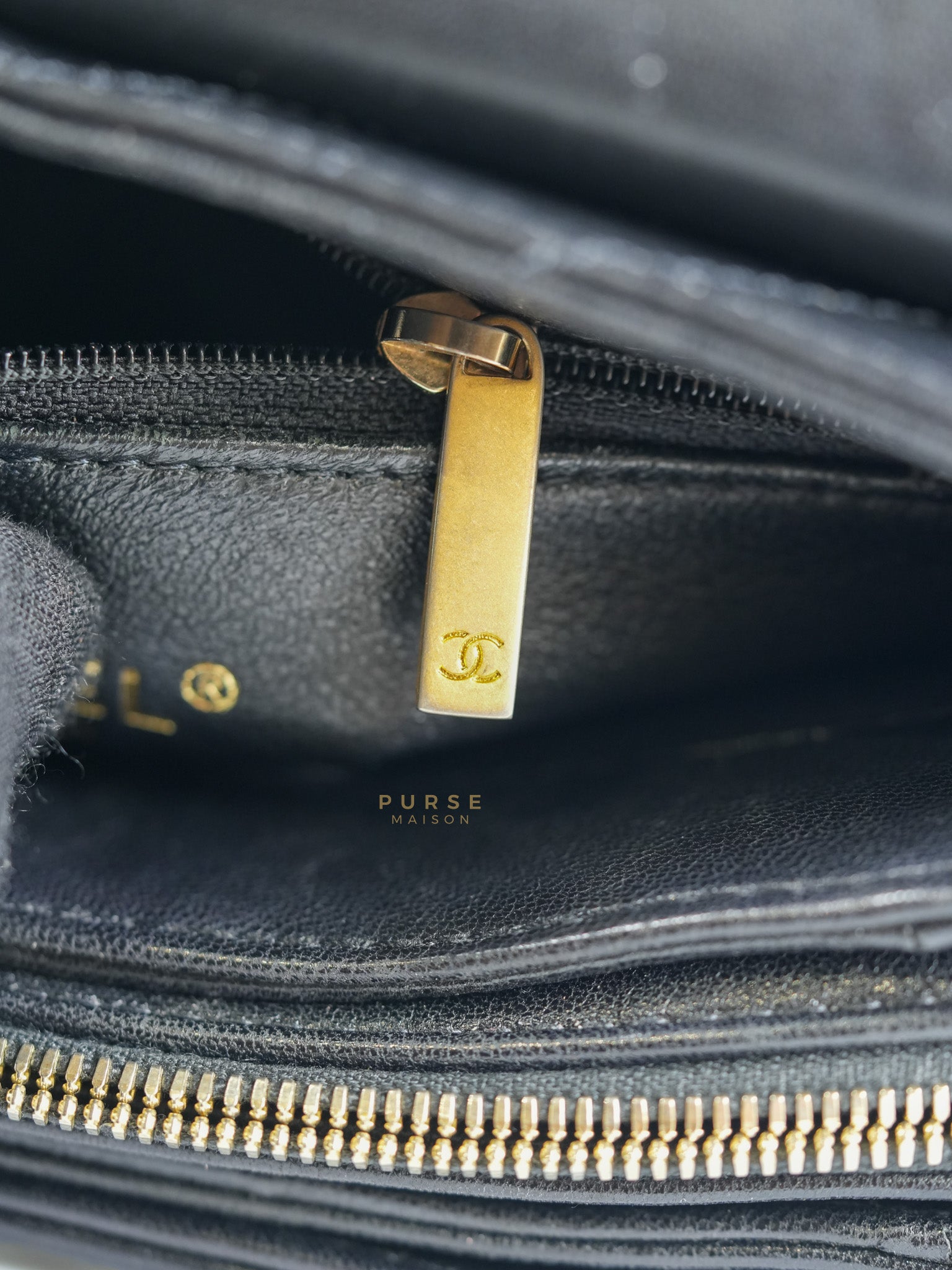 Envelope Flap Bag Small in Black Chevron Lambskin Leather Aged Gold Hardware(Series 25) | Purse Maison Luxury Bags Shop
