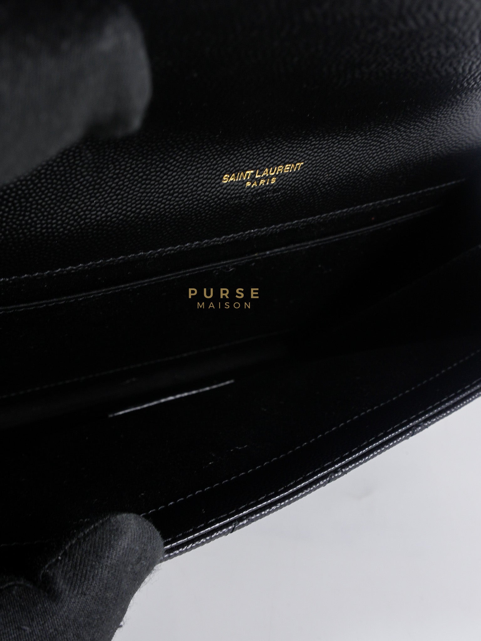 Envelope Flap Pouch in Black Mix Matelassé Grain De Poudre Leather & Gold Hardware | Purse Maison Luxury Bags Shop