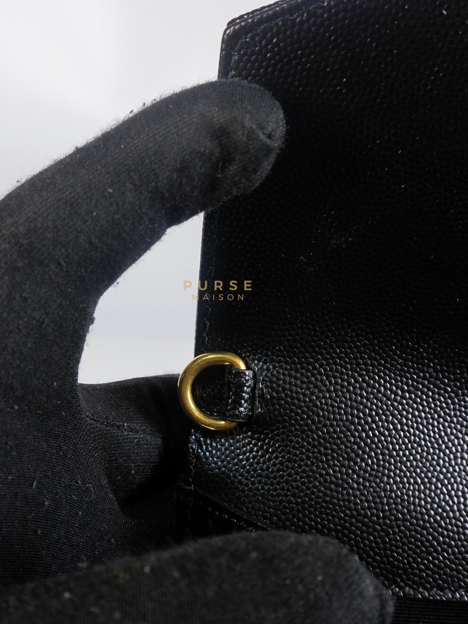 Envelope Flap Pouch in Black Mix Matelassé Grain De Poudre Leather & Gold Hardware | Purse Maison Luxury Bags Shop