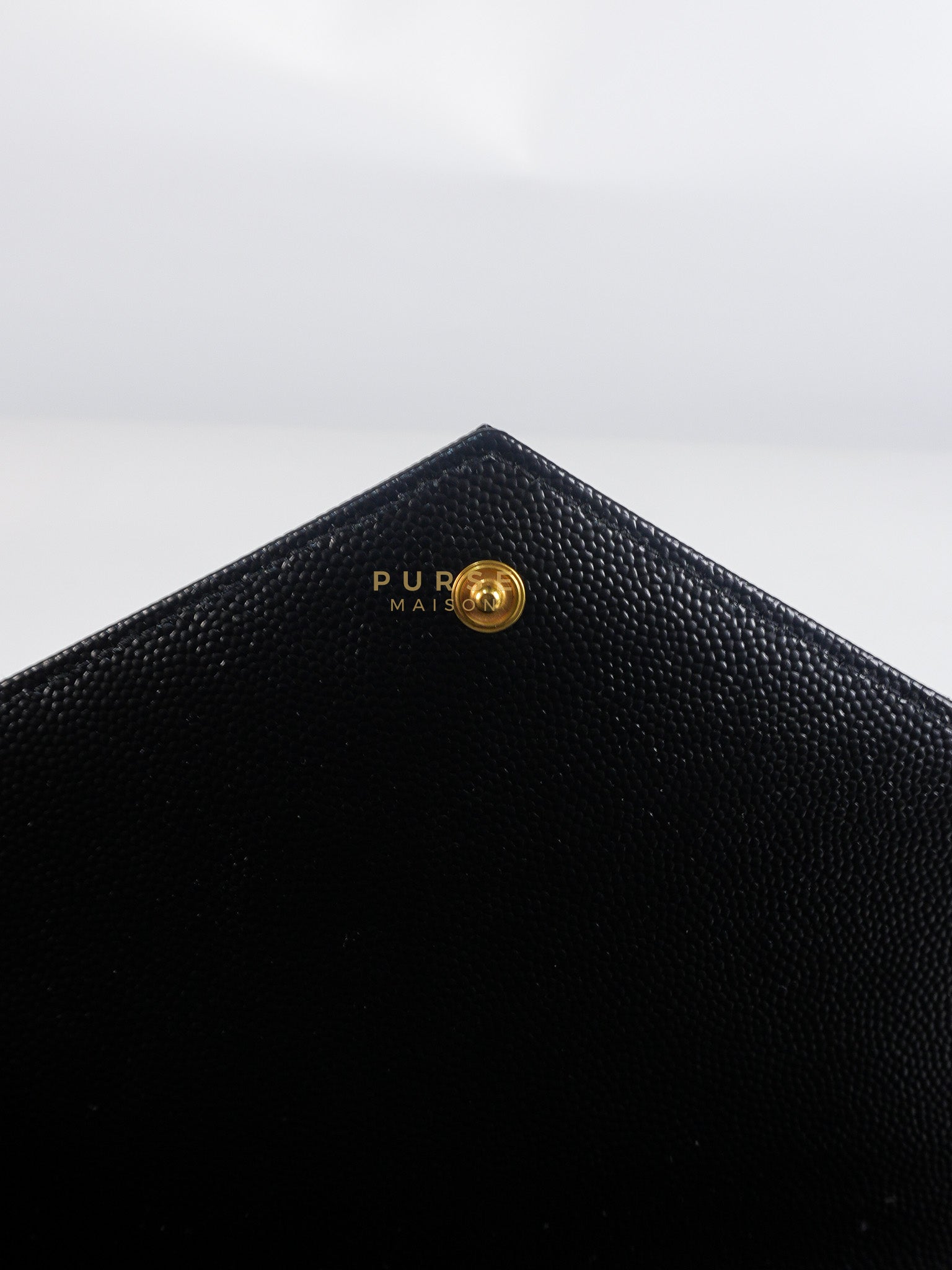 Envelope Flap Pouch in Black Mix Matelassé Grain De Poudre Leather & Gold Hardware | Purse Maison Luxury Bags Shop