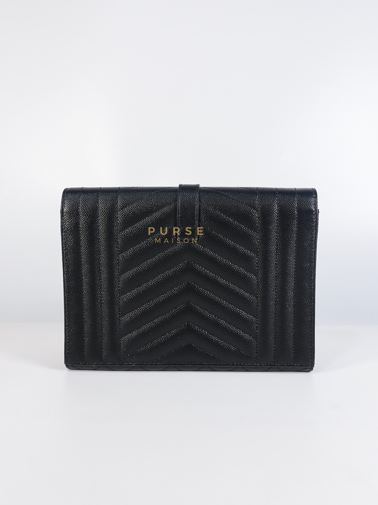 Envelope Flap Pouch in Black Mix Matelassé Grain De Poudre Leather & Gold Hardware | Purse Maison Luxury Bags Shop