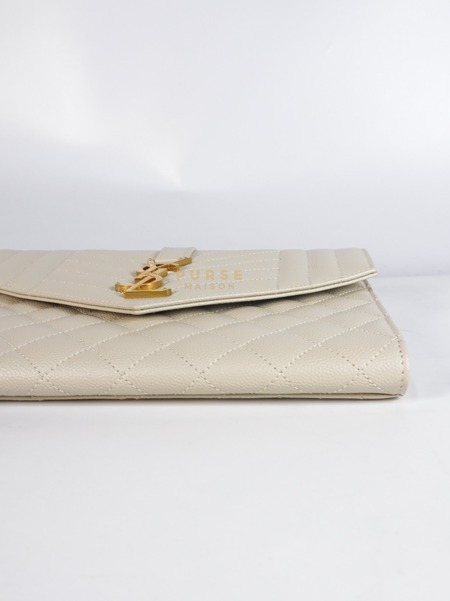 Envelope Flap Pouch in White Mix Matelassé Grain De Poudre Leather & Gold Hardware | Purse Maison Luxury Bags Shop