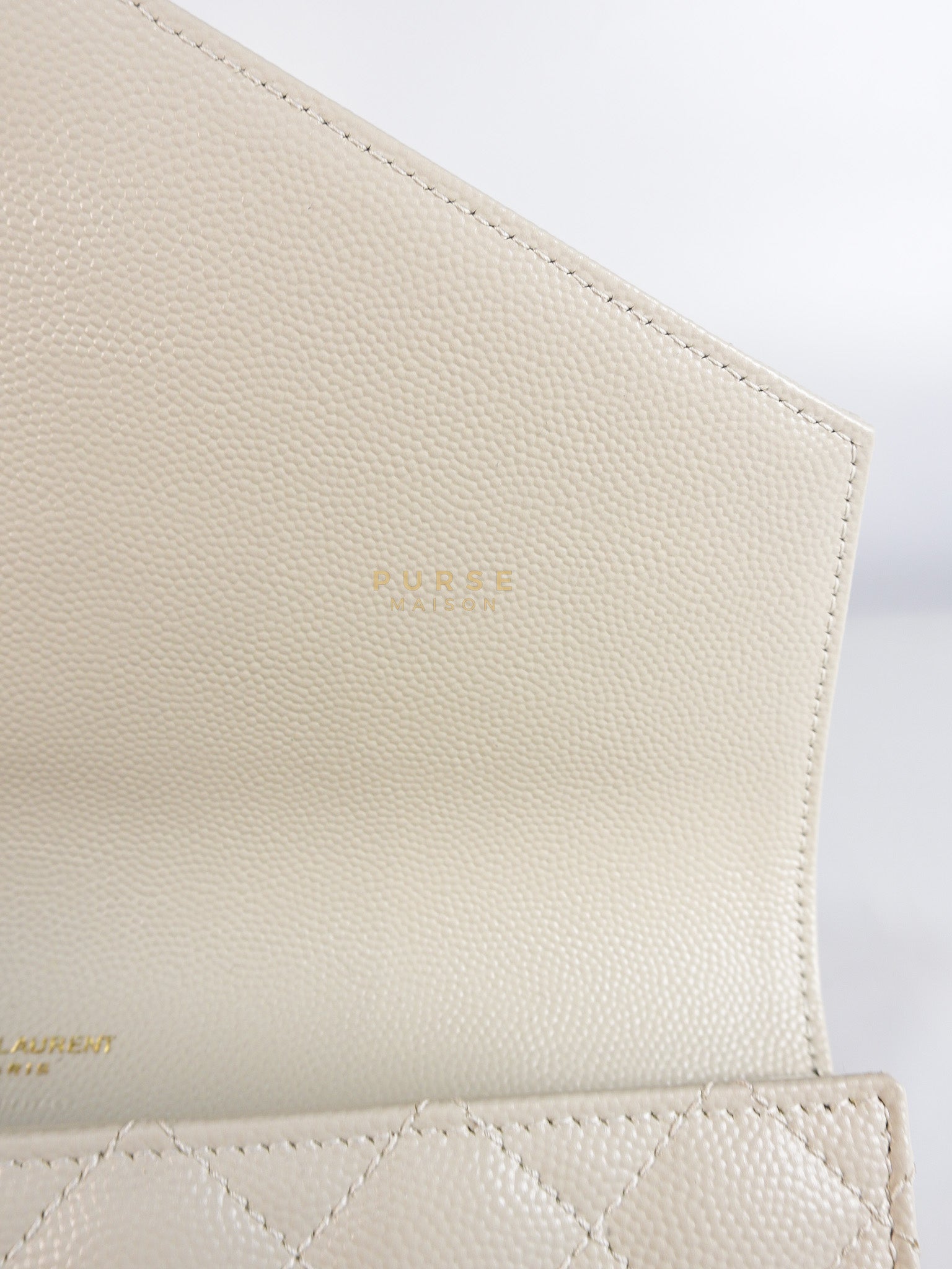 Envelope Flap Pouch in White Mix Matelassé Grain De Poudre Leather & Gold Hardware | Purse Maison Luxury Bags Shop