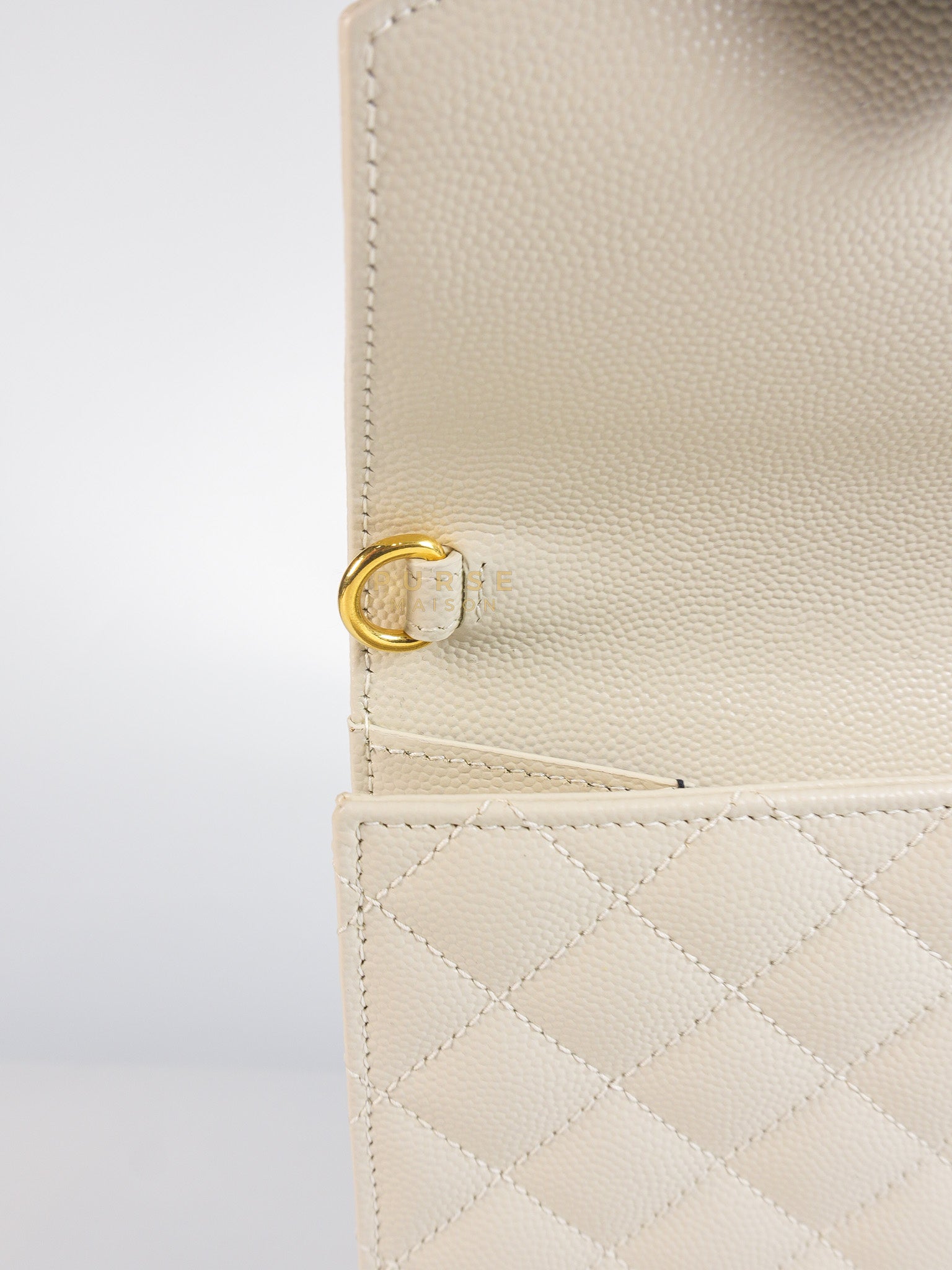 Envelope Flap Pouch in White Mix Matelassé Grain De Poudre Leather & Gold Hardware | Purse Maison Luxury Bags Shop