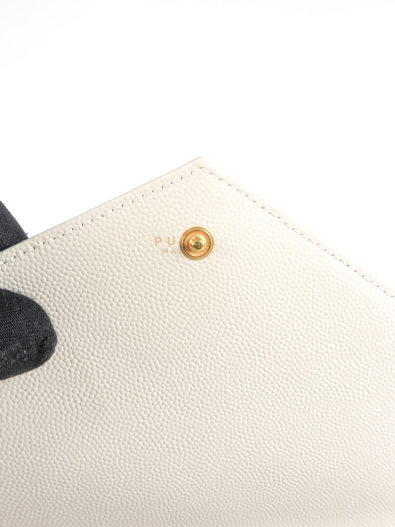 Envelope Flap Pouch in White Mix Matelassé Grain De Poudre Leather & Gold Hardware | Purse Maison Luxury Bags Shop