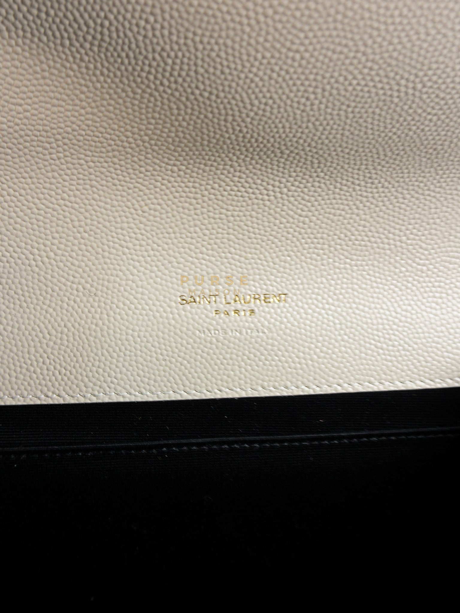 Envelope Flap Pouch in White Mix Matelassé Grain De Poudre Leather & Gold Hardware | Purse Maison Luxury Bags Shop