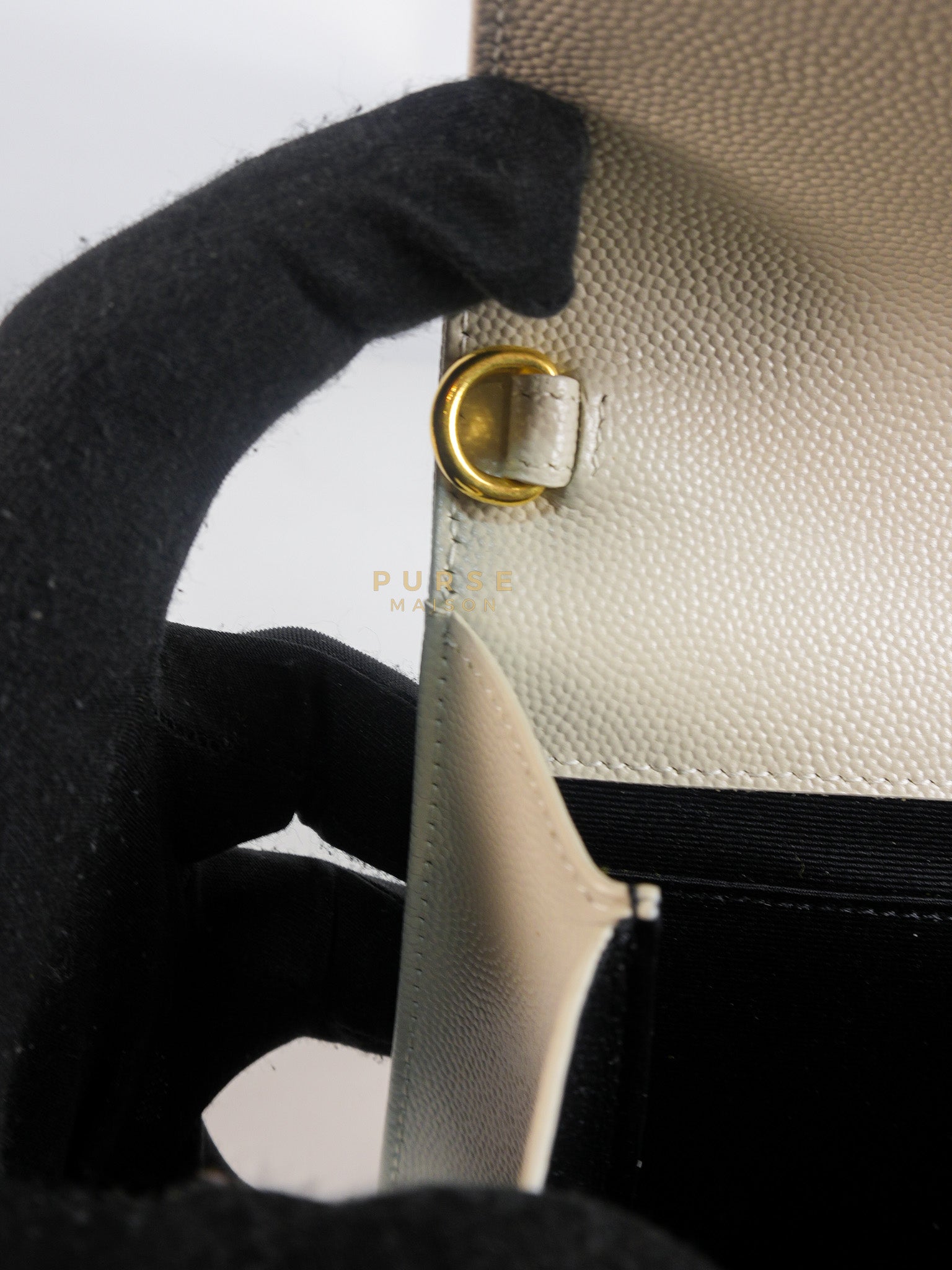 Envelope Flap Pouch in White Mix Matelassé Grain De Poudre Leather & Gold Hardware | Purse Maison Luxury Bags Shop