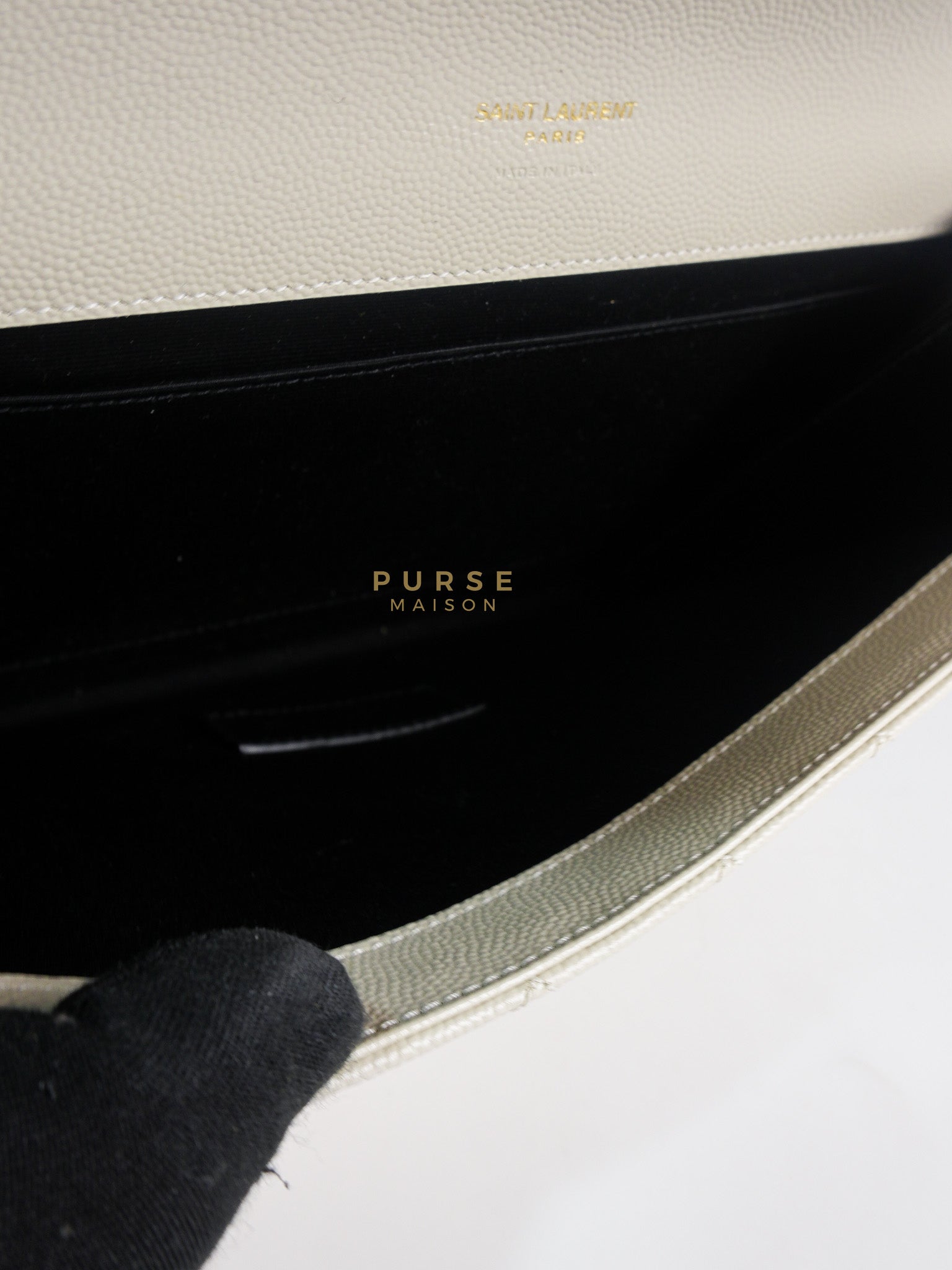Envelope Flap Pouch in White Mix Matelassé Grain De Poudre Leather & Gold Hardware | Purse Maison Luxury Bags Shop