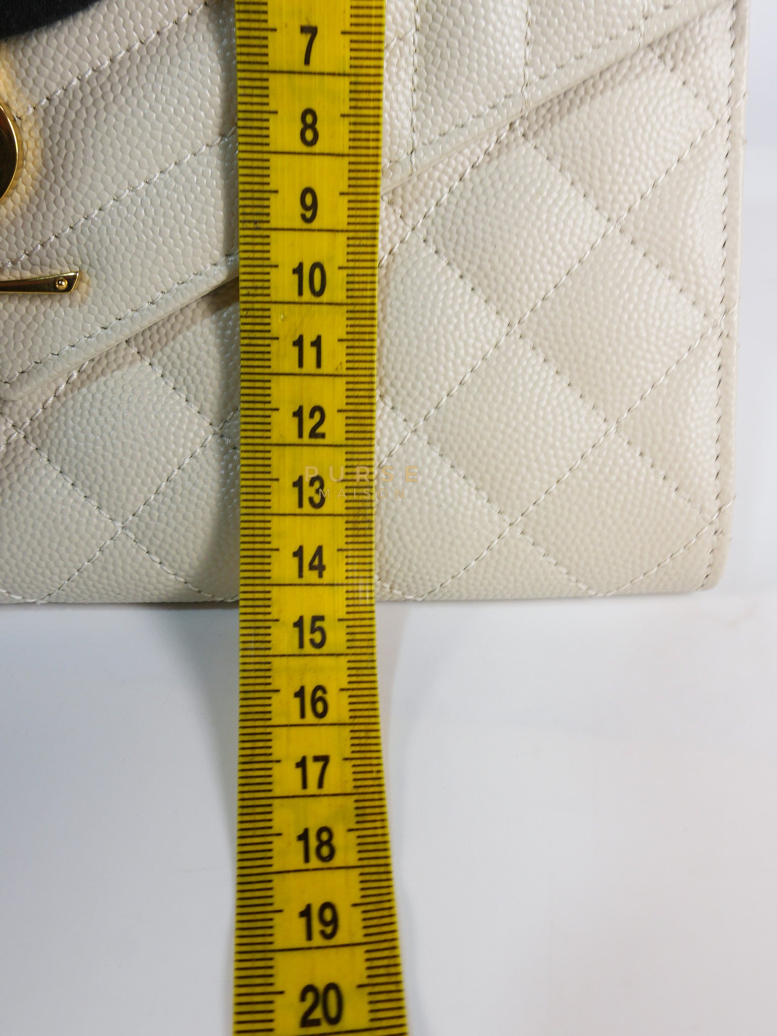 Envelope Flap Pouch in White Mix Matelassé Grain De Poudre Leather & Gold Hardware | Purse Maison Luxury Bags Shop
