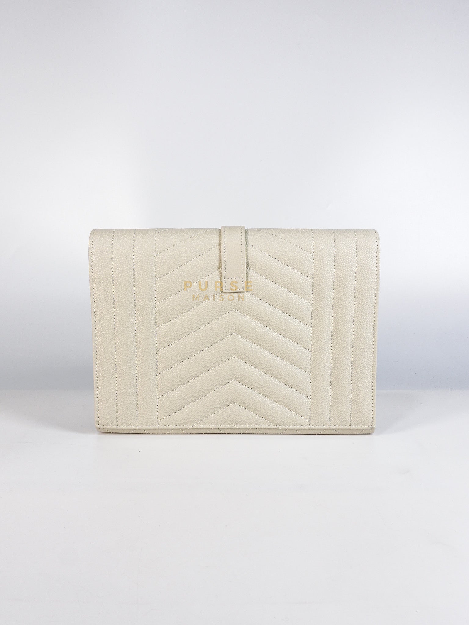 Envelope Flap Pouch in White Mix Matelassé Grain De Poudre Leather & Gold Hardware | Purse Maison Luxury Bags Shop