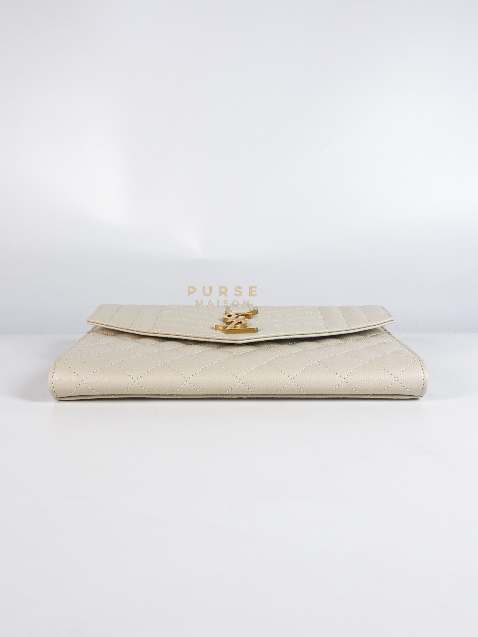 Envelope Flap Pouch in White Mix Matelassé Grain De Poudre Leather & Gold Hardware | Purse Maison Luxury Bags Shop
